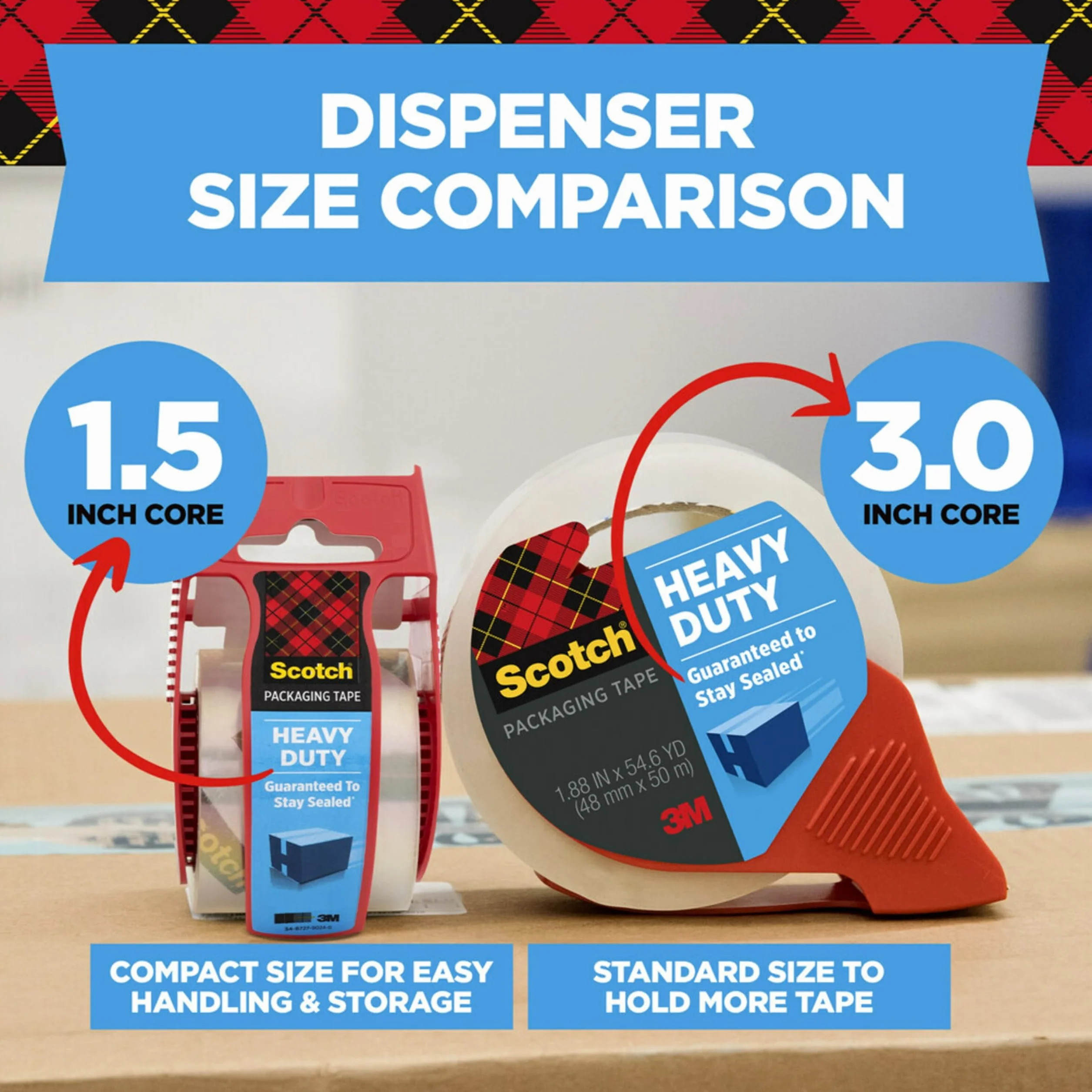 ScotchScotch cinta adhesiva de embalaje fuerte con dispensador de 4.77 cm x 20.32 m, 6 rollos"