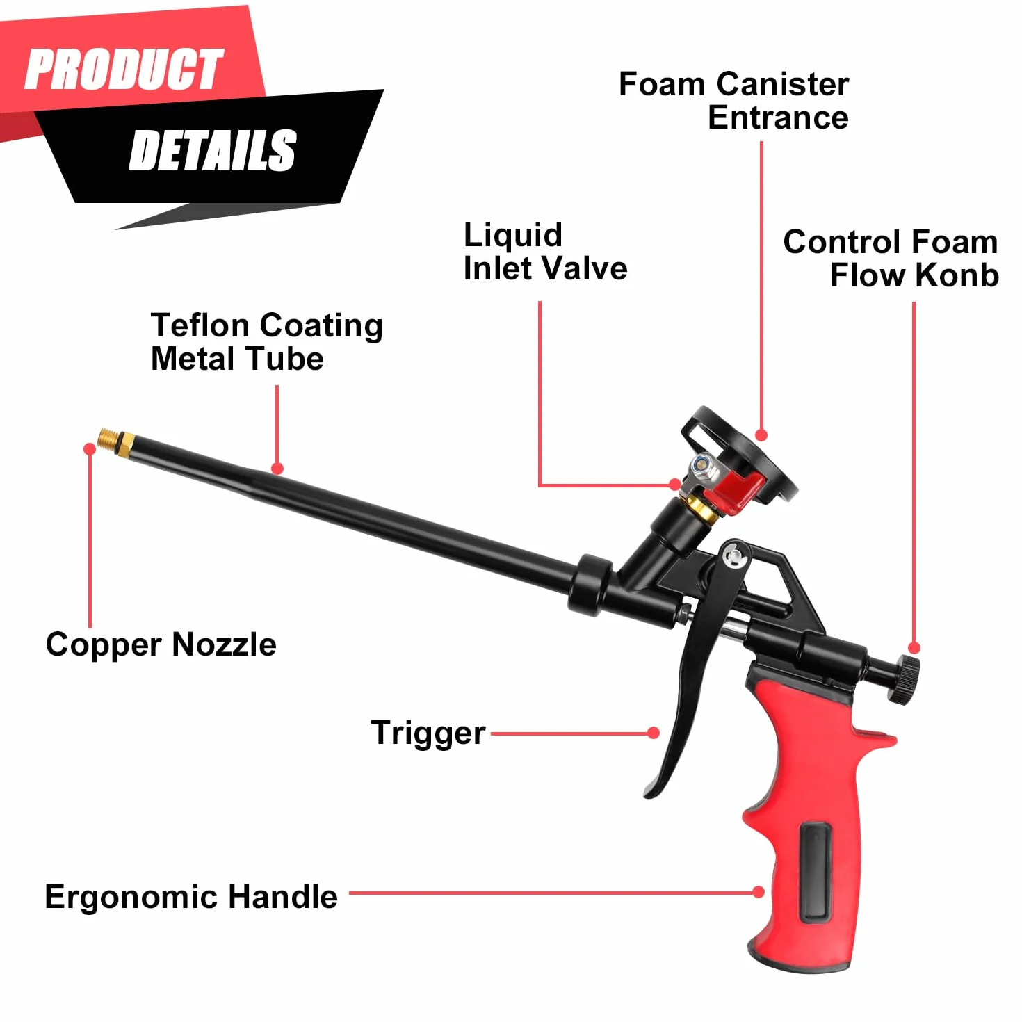 Pistolet do pianki poliuretanowej, 2 sztuki pistoletów do pianki budowlanej, 63 cm, rozszerzony pistolet do pianki natryskowej z metalu, profesjonalny pistolet dozujący z przełącznikiem do
