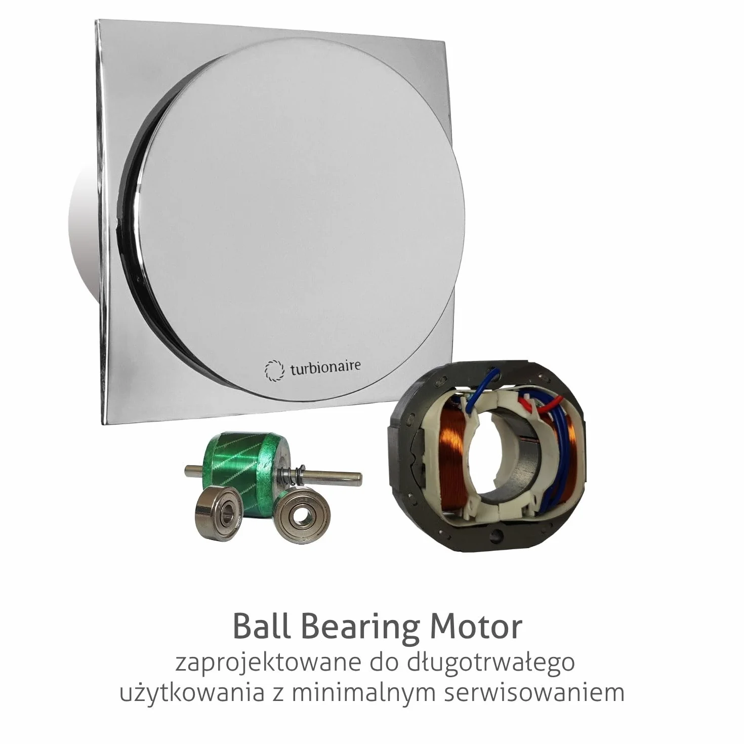 Turbionaire MIO 100 LL-SC wentylator łazienkowy, 100 mm, chromowany do ewakuacji, standard do łazienki, kuchni, silnika z łożyskami kulkowymi, blokada biegu wstecznego, stopień ochrony IPX4 przed