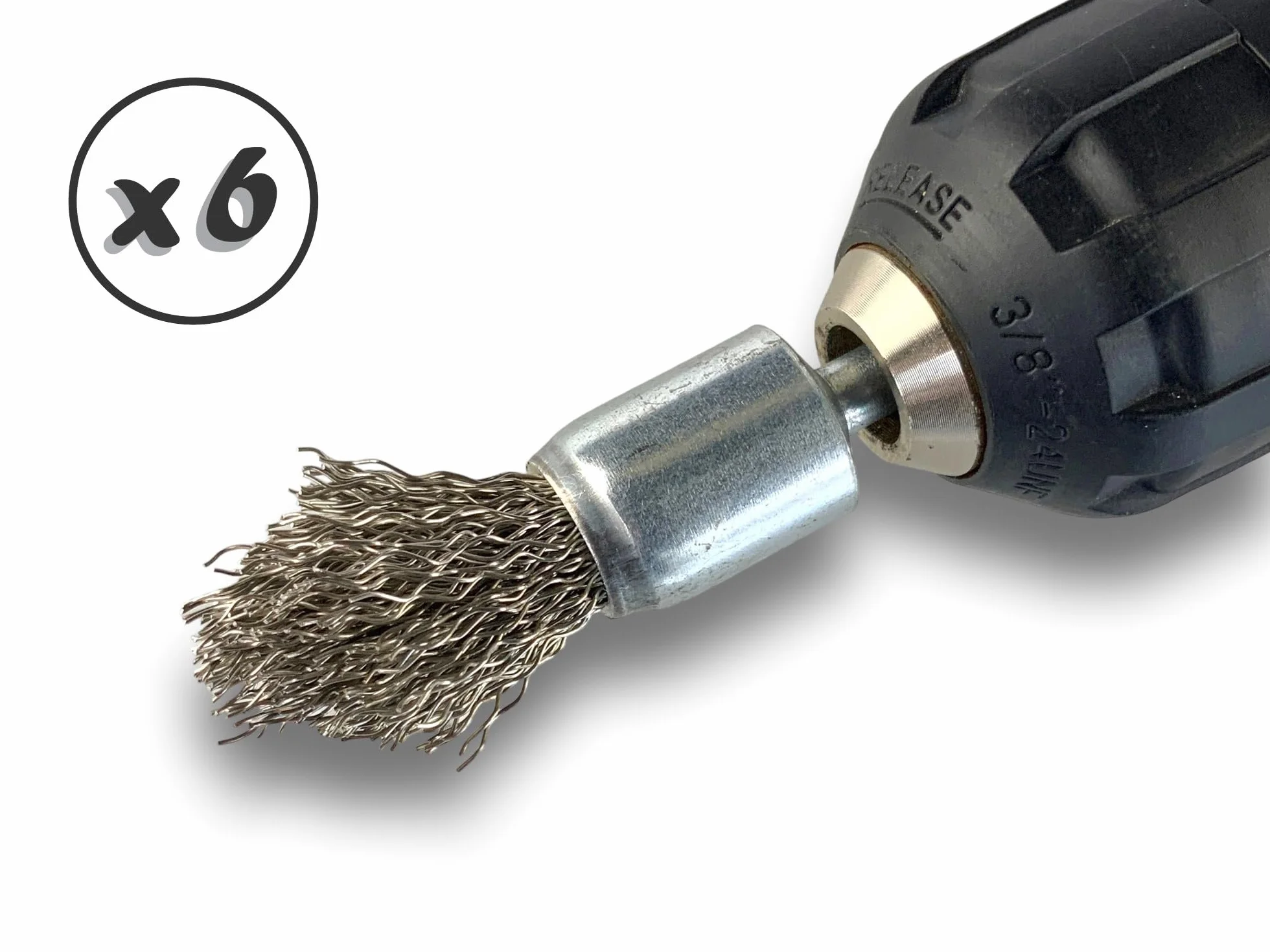 KIBROS 20TC18x6 zestaw 6 szczotek drucianych z końcówką na trzonku | Ø 18 mm | twarda stal nierdzewna 0,40 mm | kształt końcówki | do wiertarki lub wiertarko-wkrętarki | szczotkowanie i bejcowanie |