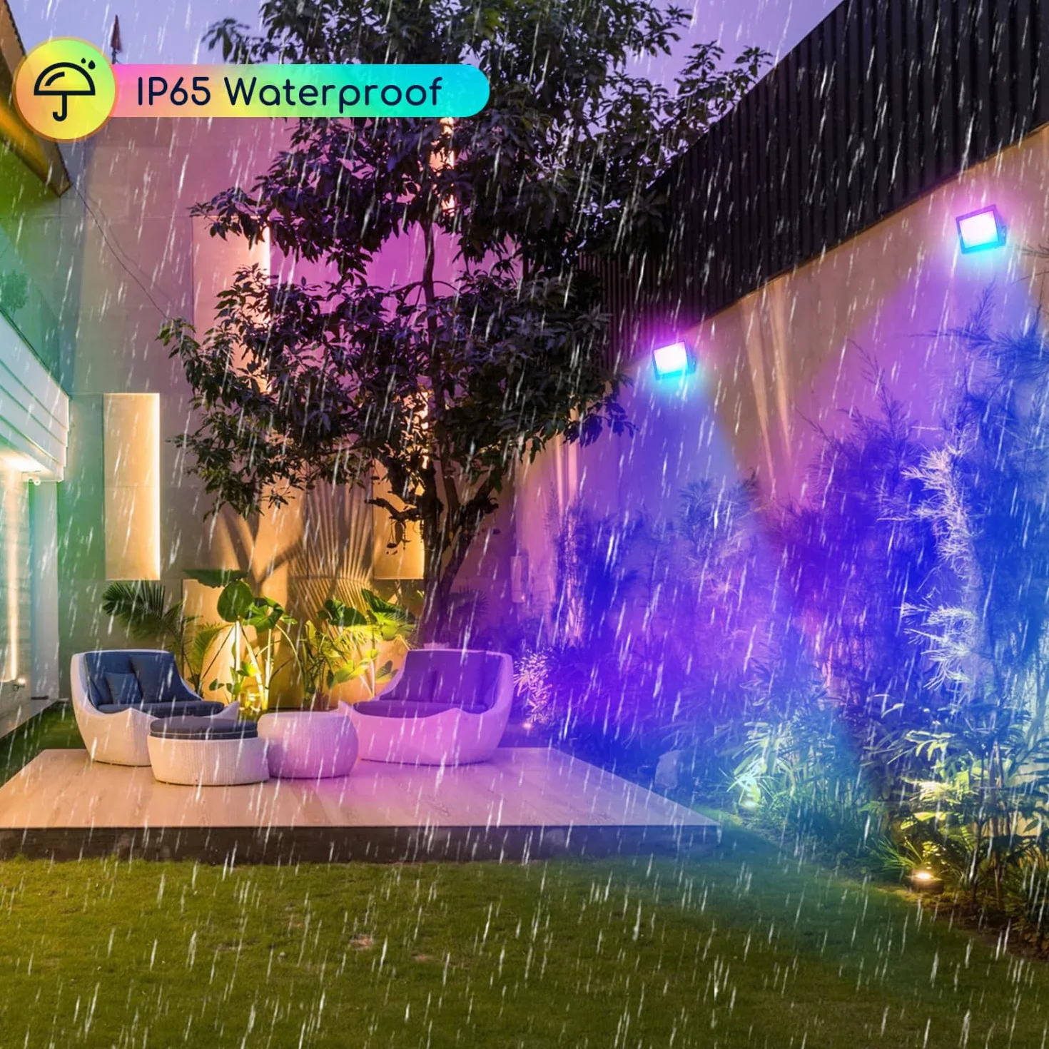 Aigostar Reflektor LED do użytku zewnętrznego 50W, RGB, Pilotem Zdalnego Sterowania, 6 Trybów Stroboskopowych, Tryb DIY, Timer, Ściemnialny, Reflektor z Wtyczką, IP65 Wodoodporny do Ogrodu, Przyjęć