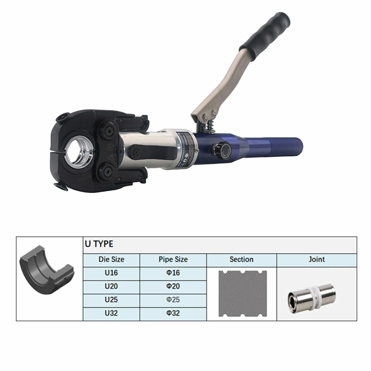 Hydrauliczna prasa do rur miedzianych Narzędzie do naprawy rur miedzianych Narzędzie do mocowania Pex z matrycami U, TH, M, V(U16.20.25.32)