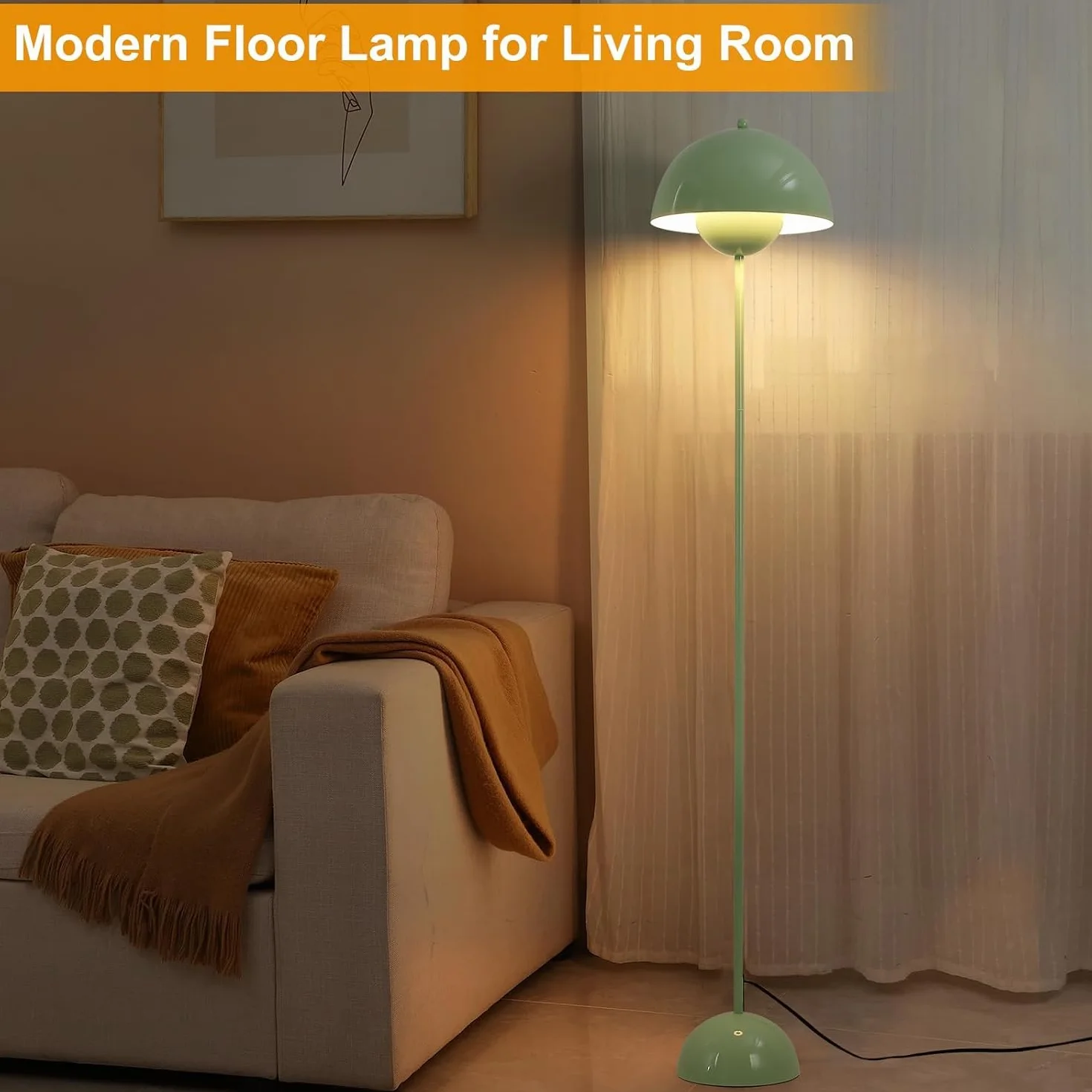 Alpinaluz SHAROM lampa stojąca z zielonej stali z parabolicznym kloszem inspirowana klasykami nordyckiego wzornictwa, idealna do salonu i jadalni, oprawka E27