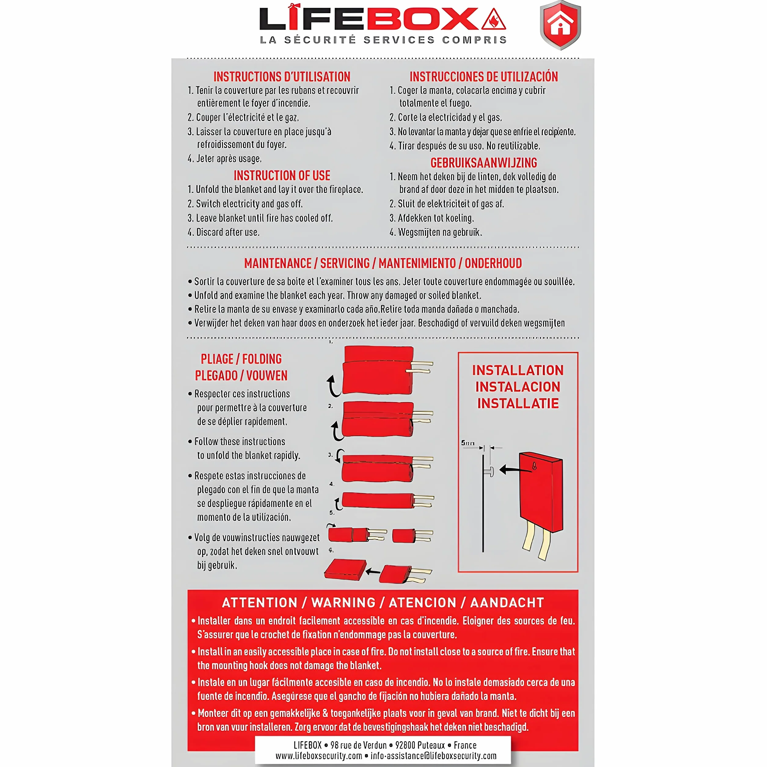 Lifebox COUV01C - Ognioodporny koc 1,2 M X 1,8M