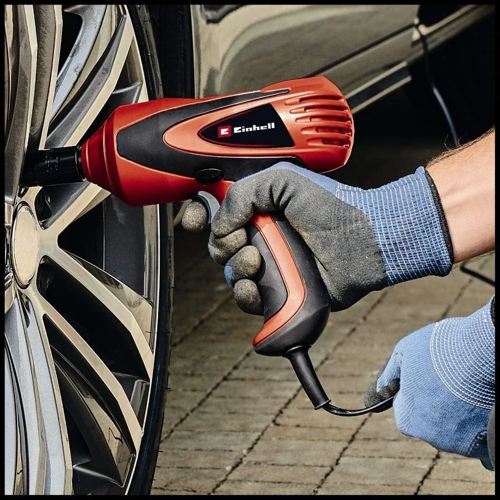 Einhell Samochodowa wkrętarka udarowa CC-HS 12/1 (12 V, maks. moment obrotowy 350 Nm, zintegrowana poziomica, światło LED, w zestawie 2 klucze nasadowe 17/19 i 21/23 mm, walizka)