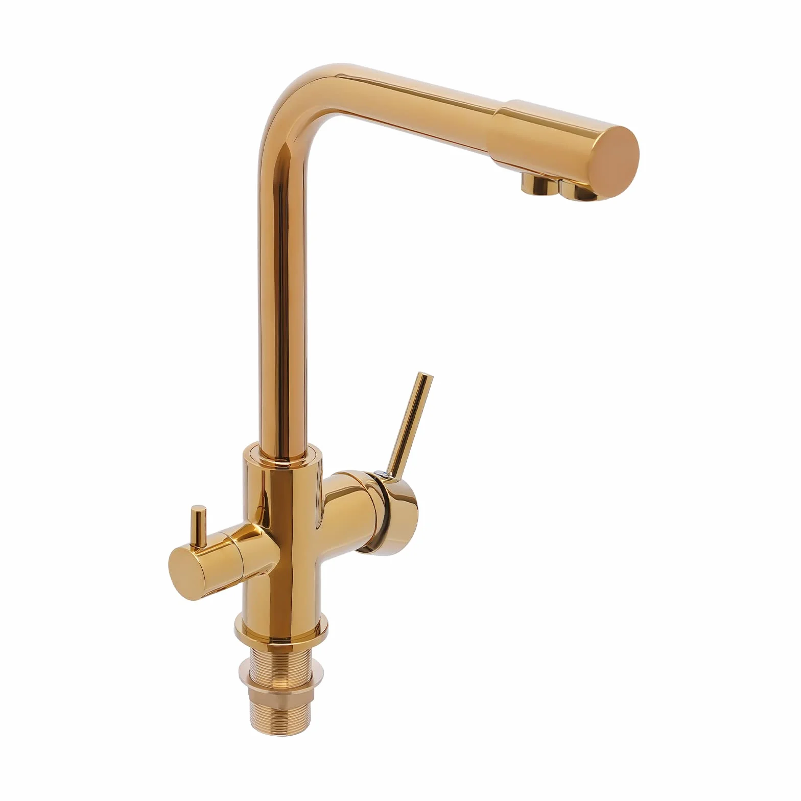 3-drożna bateria do wody pitnej, obracana o 360°, armatura kuchenna, filtr wody, kran 3 w 1, do kuchni, stal nierdzewna 304, kran do wody pitnej z 2 dźwigniami (złoty)