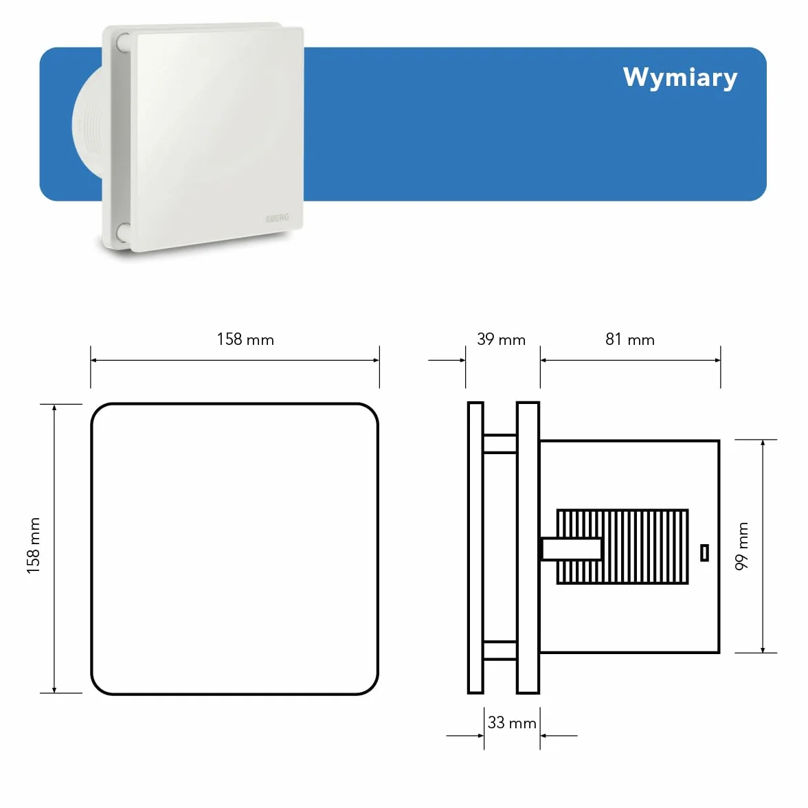 EBERG EVO Wentylator łazienkowy z klapą zwrotną, cichy wentylator wyciągowy ze szklanym panelem do łazienki i WC (Biały połysk, Klapa zwrotna timer higrostat)