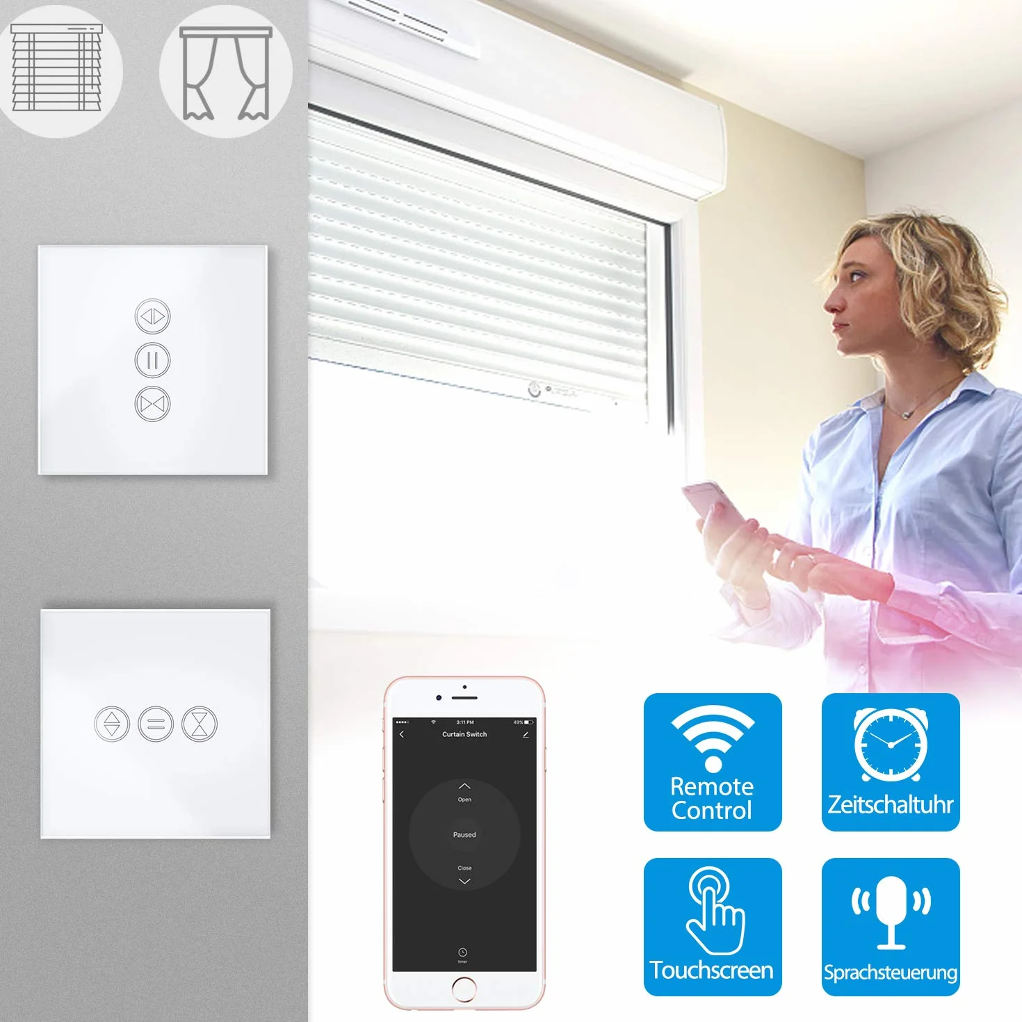 LoraTap inteligentny przełącznik do rolet Wi-Fi, 2 sztuki, programator czasowy, zegar sterujący do rolet, wyłącznik czasowy do silnika rolety, kompatybilny z Google Home