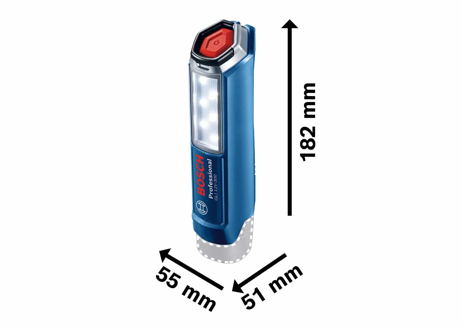 Bosch Professional system 12V: akumulatorowa lampa budowlana LED GLI 12V-300 (300 lm, bez akumulatorów i ładowarki, opakowanie kartonowe)