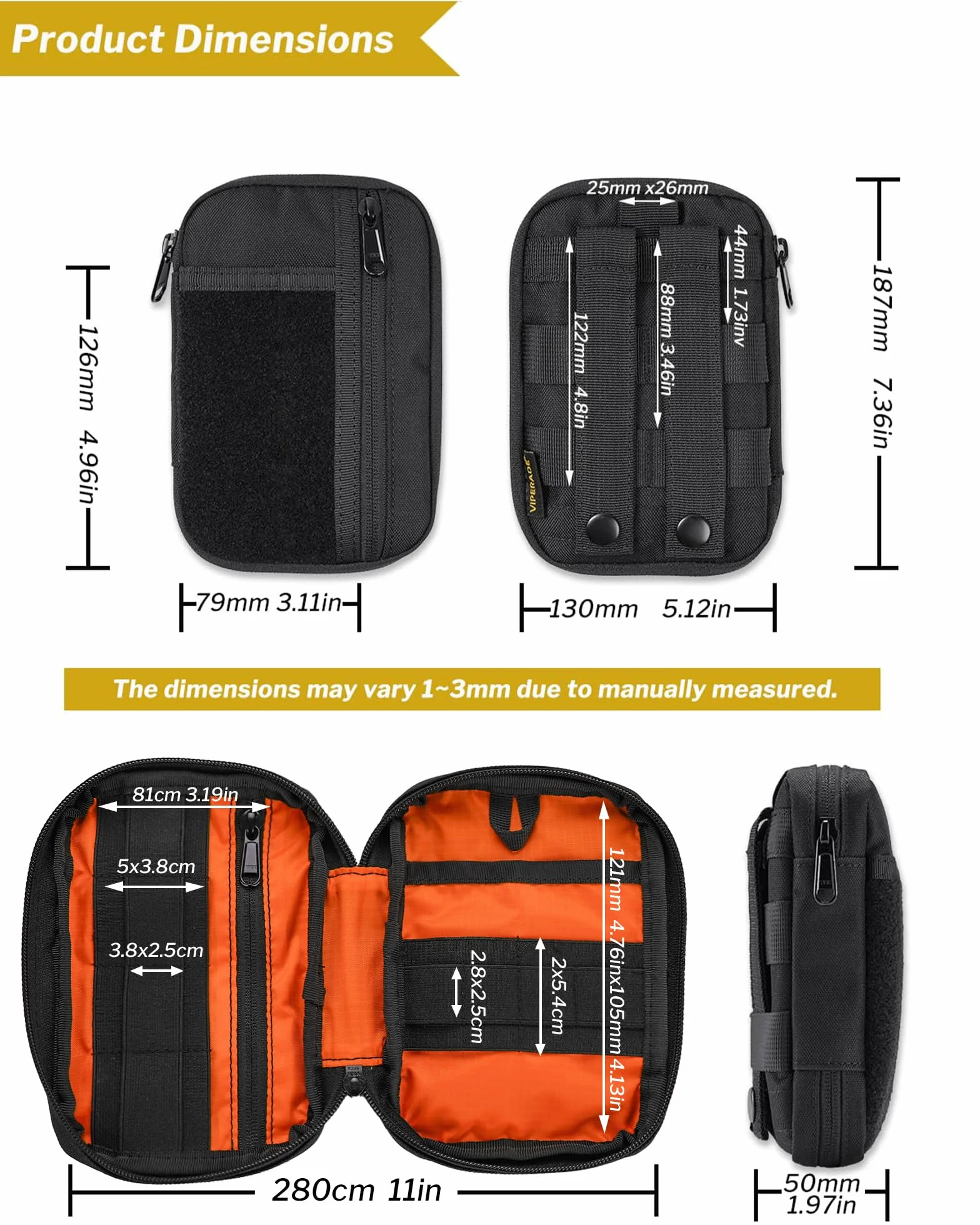 VIPERADE VE30 Woreczki Molle Mała torba EDC Kompaktowa torba na pasek dla mężczyzn Torba EDC z rzepem Regulowany plecak Molle czarny