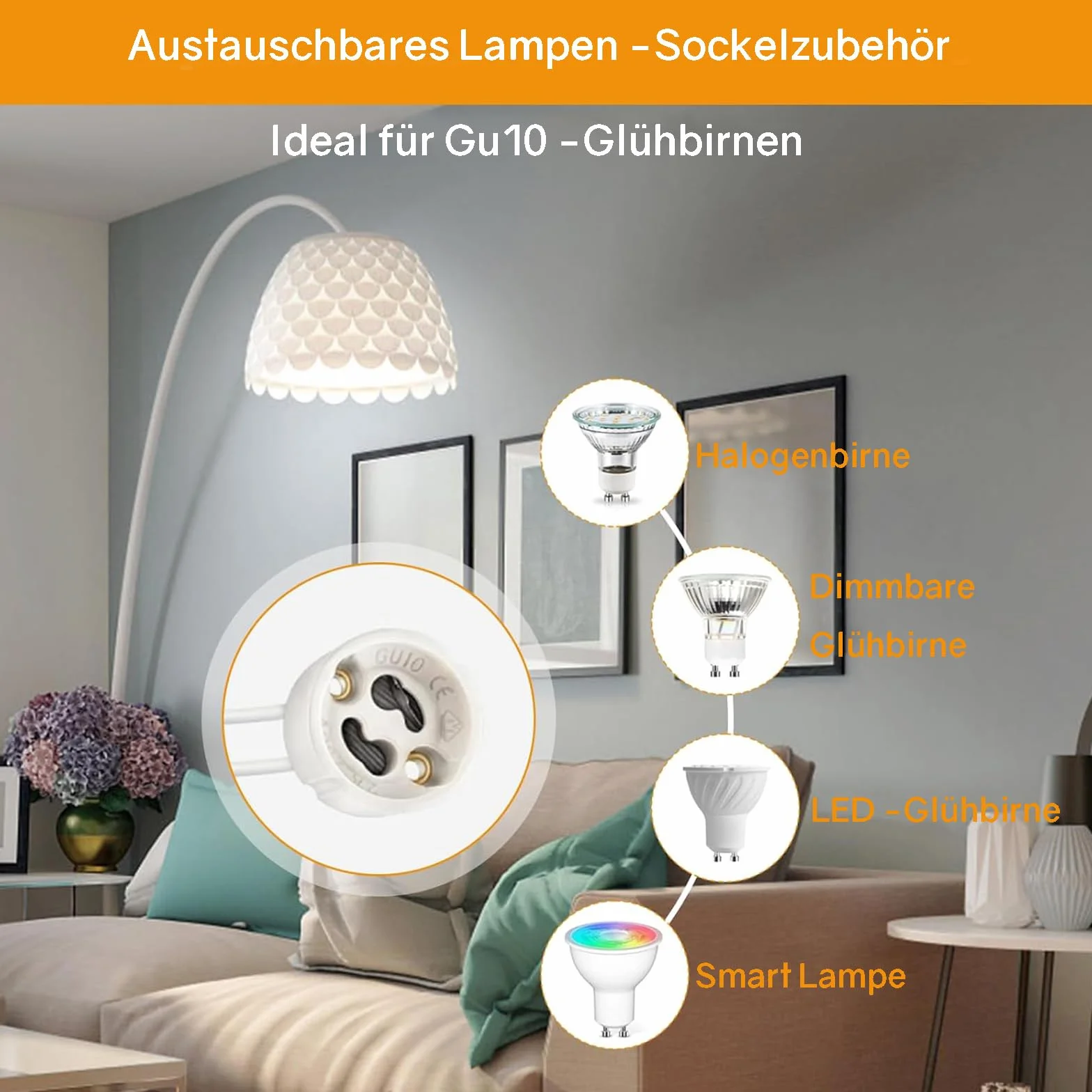 Powice Oprawka GU10, 15 cm oprawka lampy z ceramiki, 12 oprawek GU10, oprawka GU10 z kablem, VDE i CSA, ceramiczna podstawa GU10 do LED, żarówek, halogenów i lamp