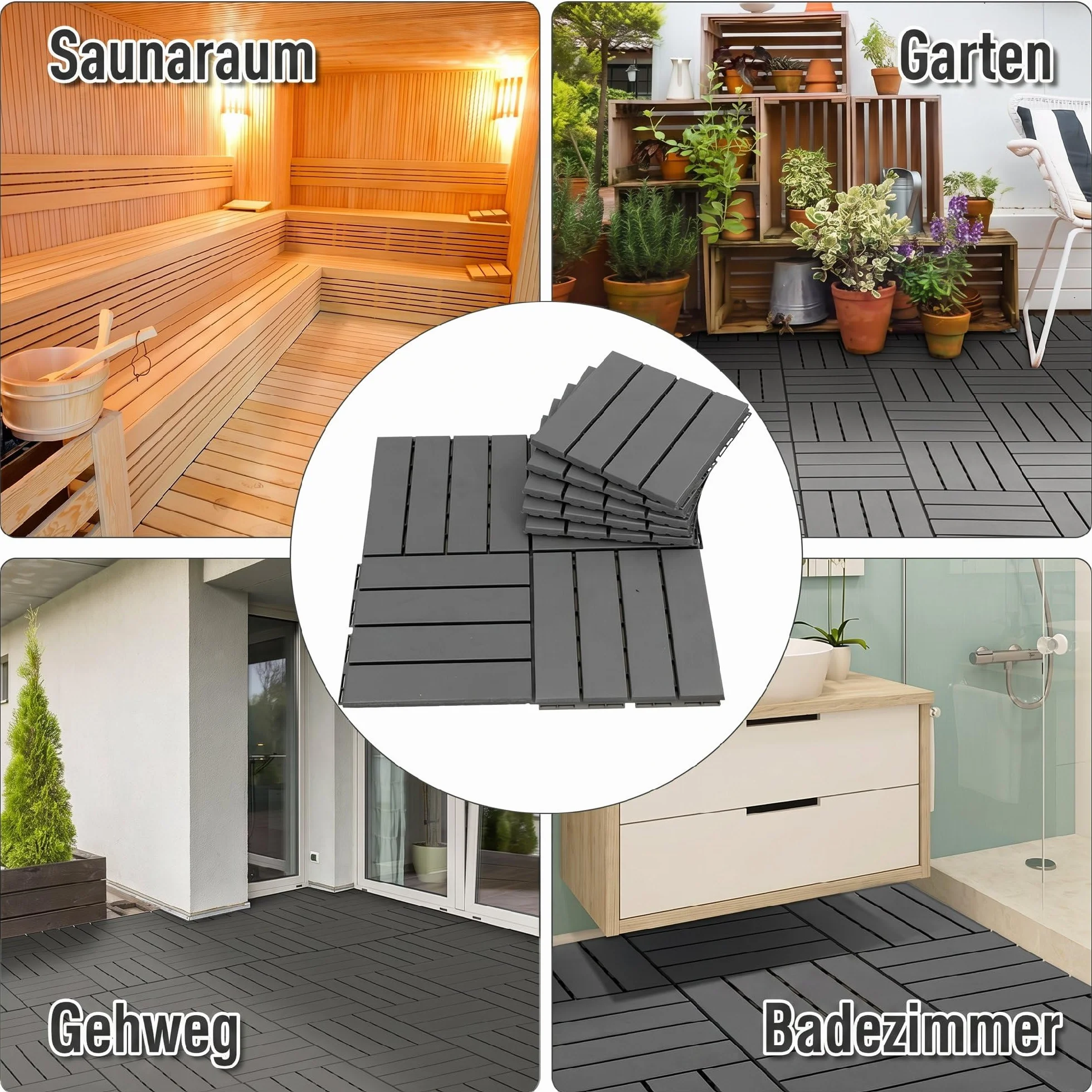 Outsunny set van 9 terrastegels balkon terras 30 x 30 cm tuin kliktegel vloertegel binnen buiten kunststof zwart