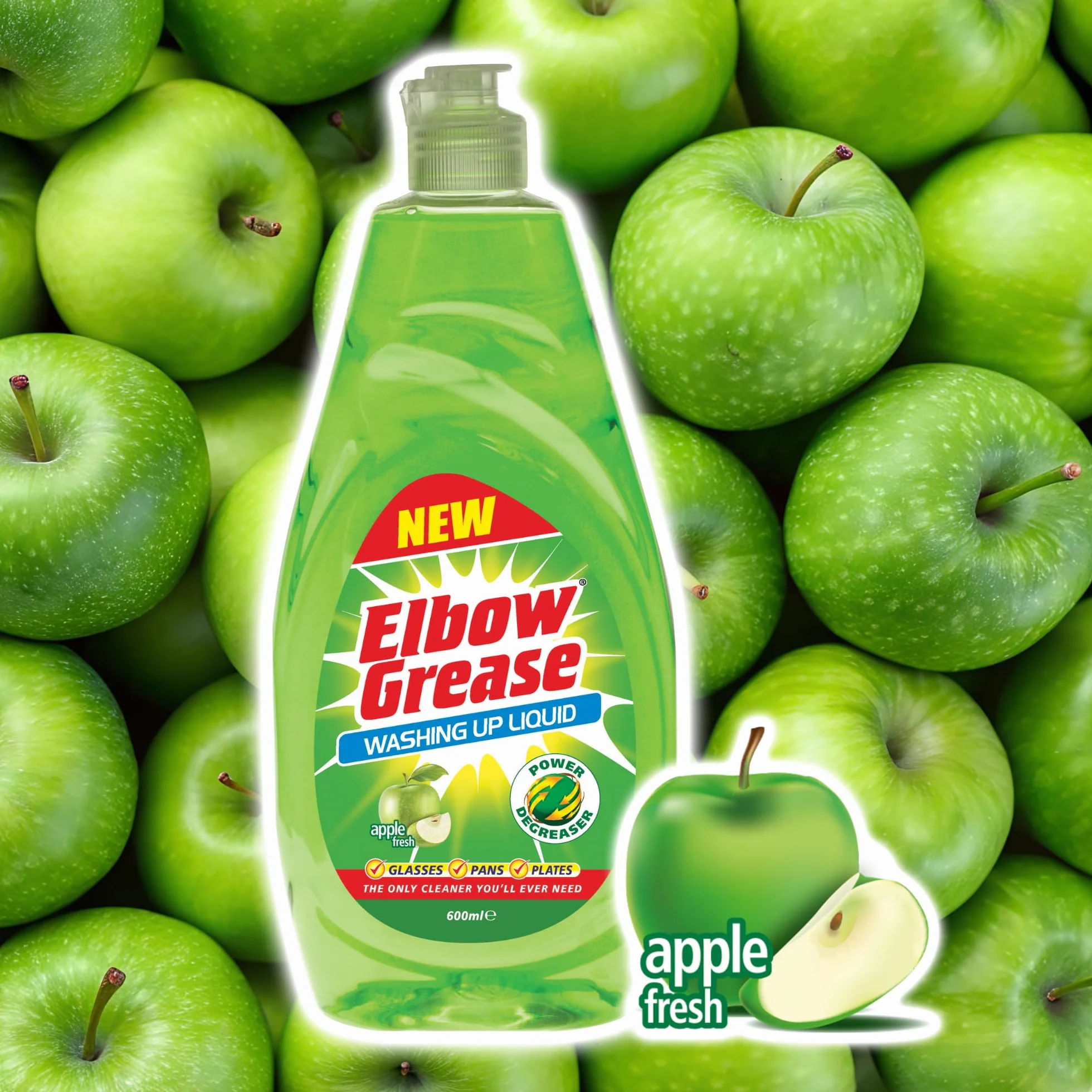 Elbow Grease Płyn do mycia naczyń | Power Odtłuszczacz - mydło do mycia rąk naczyń, garnków, patelni i szklanek (jabłko, 600 ml)