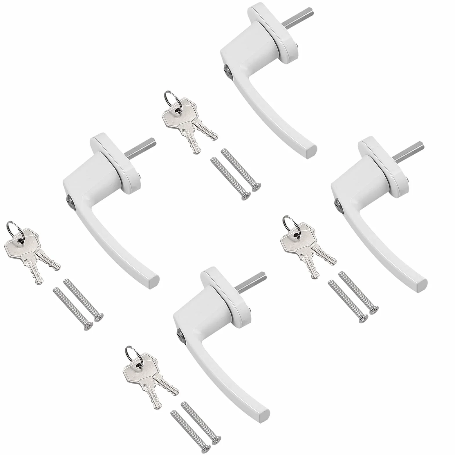 AUTOUTLET 4 szt. Zamykane klamki do okien Biały aluminiowy uchwyt do drzwi balkonowych Windows z 8 śrubami i 8 kluczami pasuje do wszystkich powszechnie stosowanych okien i drzwi balkonowych