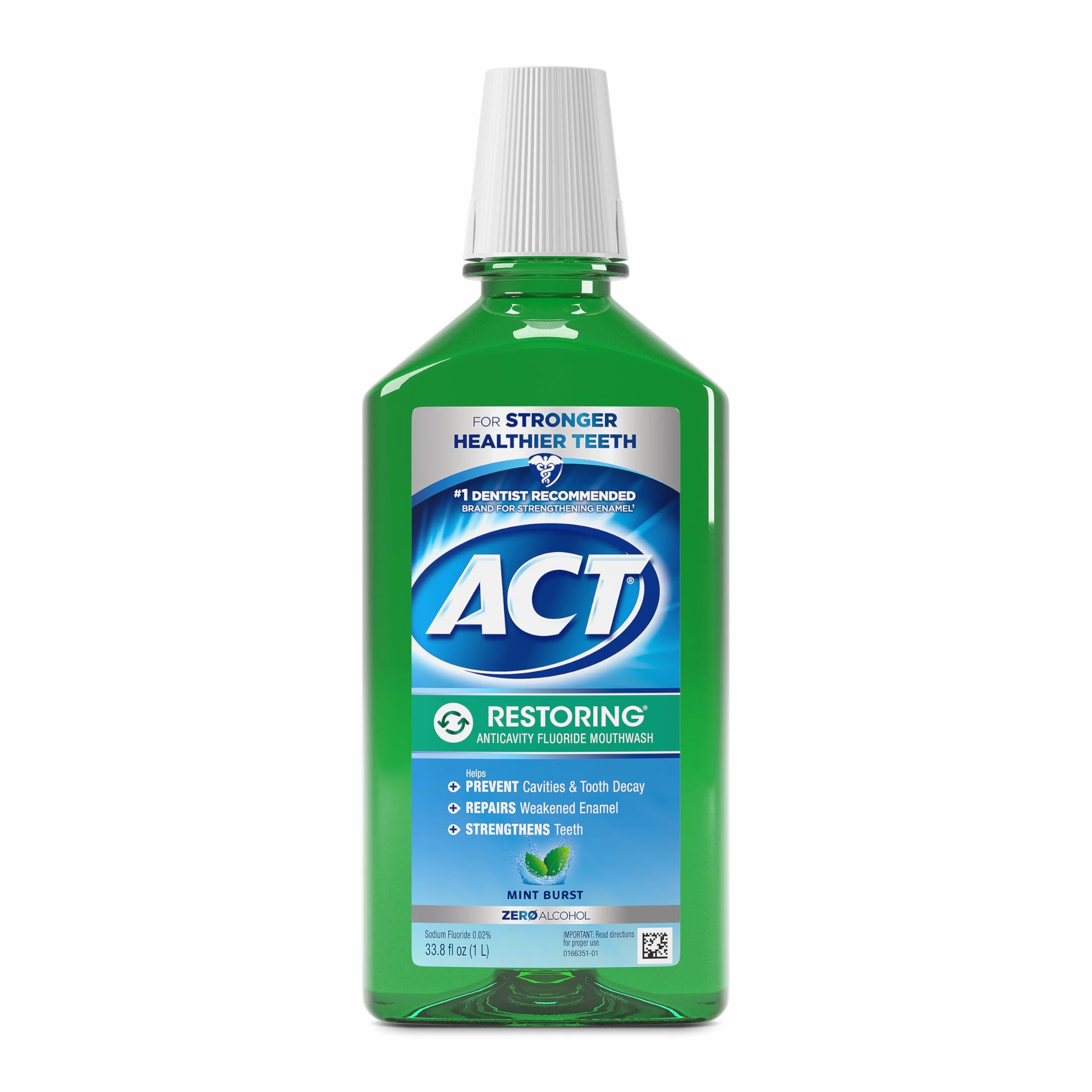 Act Restoring Anticavity Fluoride Mouthwash, Mint Burst, 33,8 Fl Oz by ACT