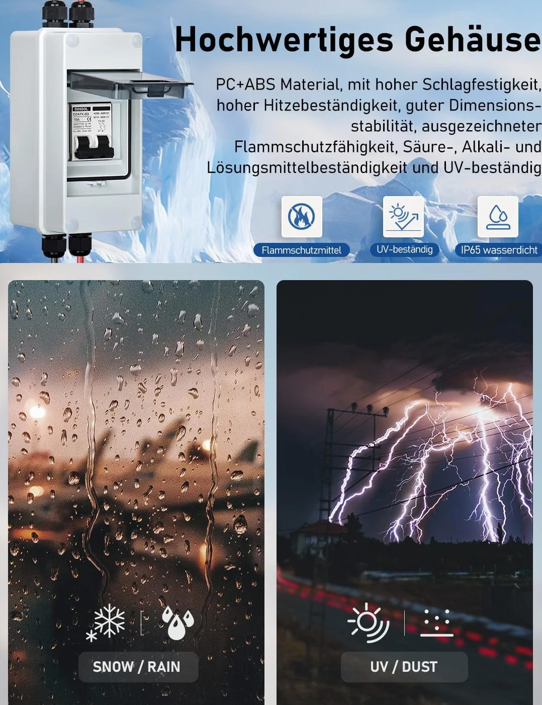 Automatyczny bezpiecznik PV, wyłącznik PV, wyłącznik prądu stałego IP65, wyłącznik automatyczny, instalacja solarna, 500 V, 10-63 A, 2-pilotowa ochrona obwodu DC (15 A)