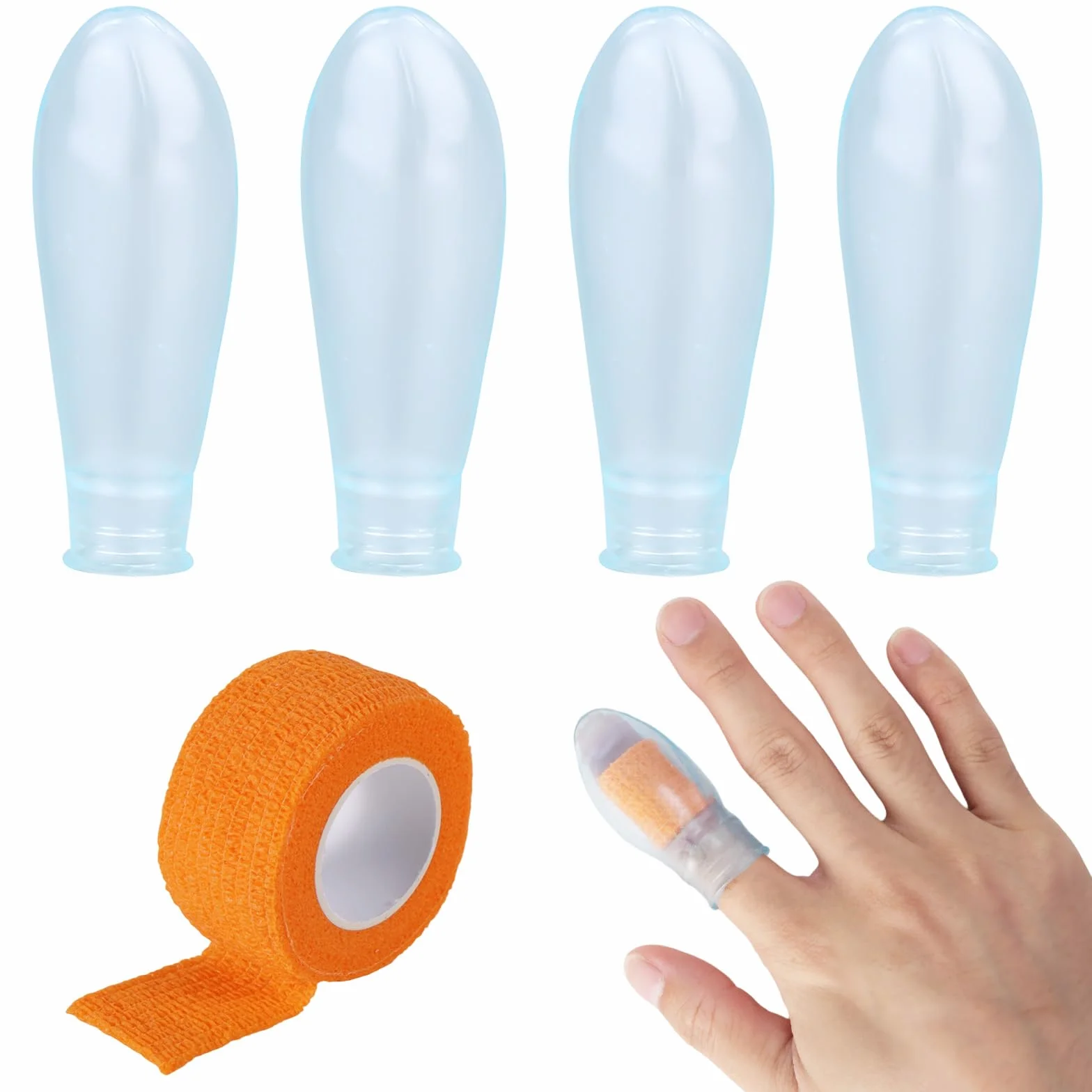 4szt Wodoodporne Ochraniacze na Palce, Wielokrotnego Użytku Silikonowe Wodoodporne z Bandażem Pielęgnacyjnym do Prysznica Pływania Pedicure Manicure Moczenia Paznokci i Ochrony Ran