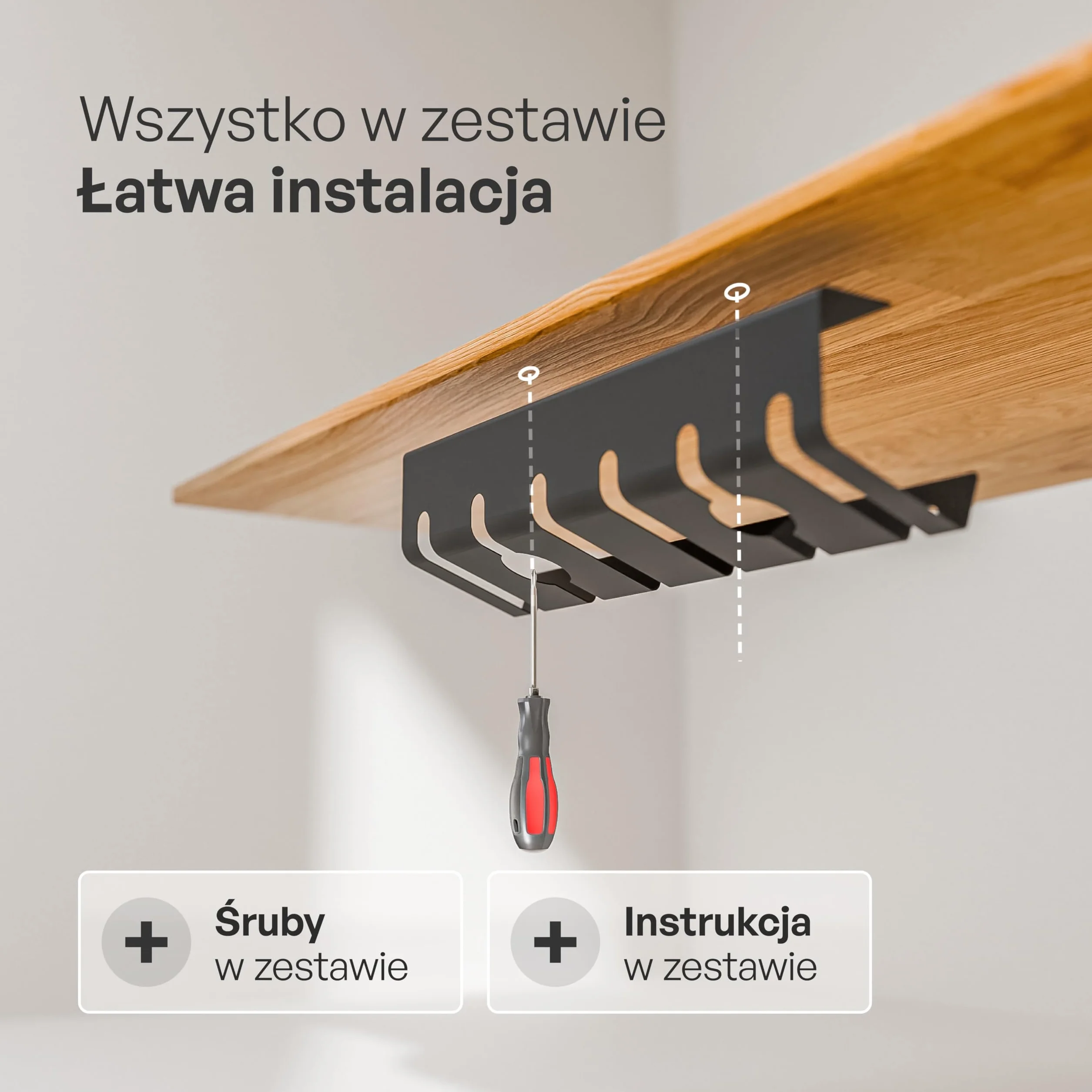 PAMO kanał kablowy na biurko czarny 2 sztuk z opaskami kablowymi na rzepy