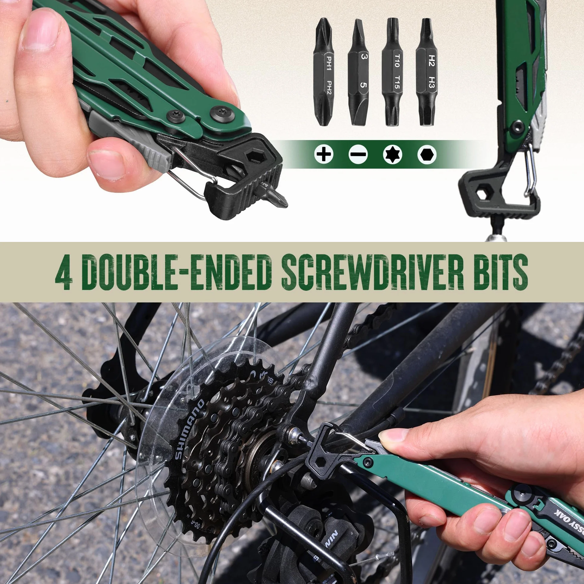 Mossy Oak Szczypce wielofunkcyjne, 27 w 1 narzędzie multitool, składane narzędzie wielofunkcyjne ze stali nierdzewnej, wielofunkcyjne szczypce z 4 bitami, nóż, do wędrówek, kempingu, napraw z torbą do