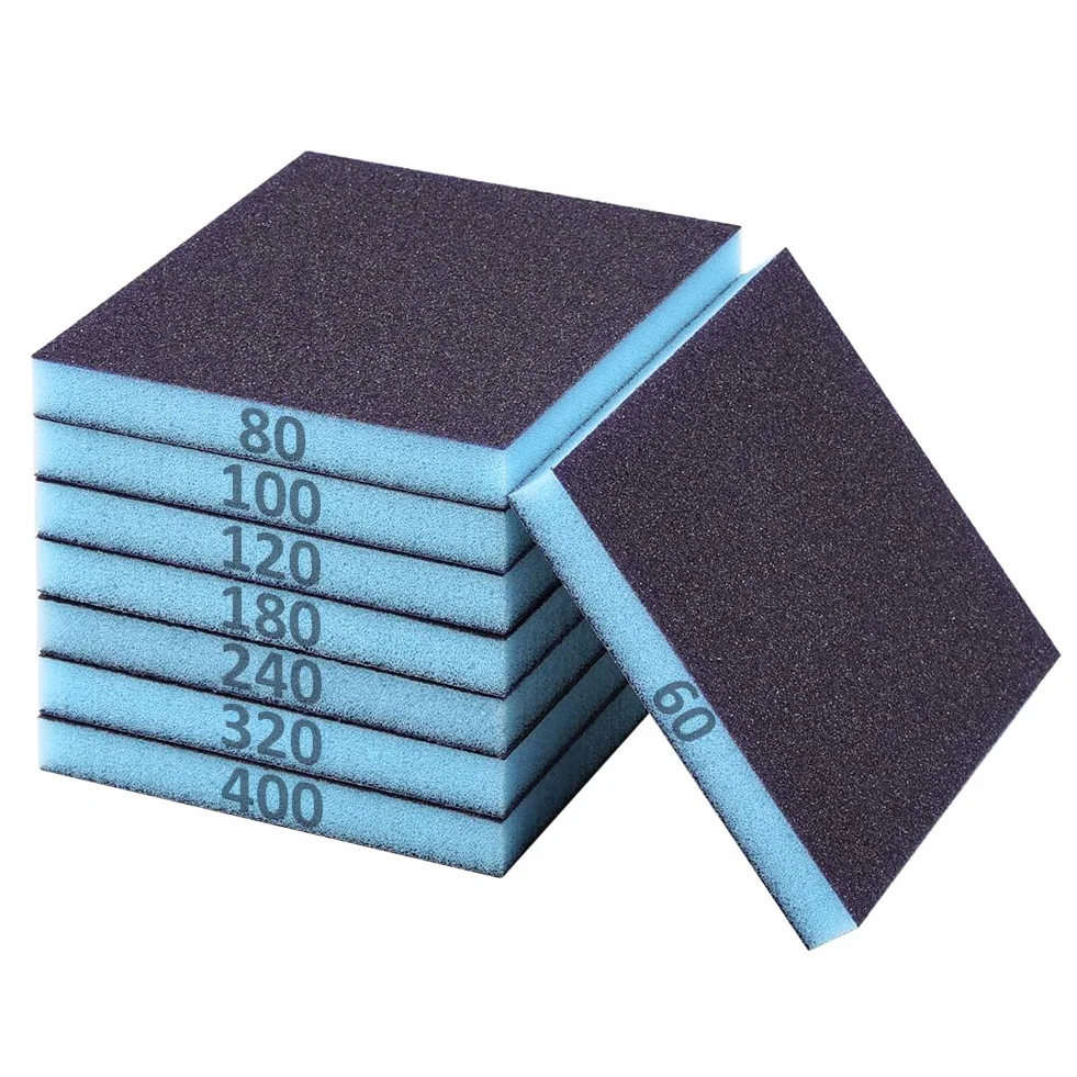 Flintronic 8 szt. gąbki szlifierskiej, 60/80/100/120/180/220/240/320/400, blok szlifierski wielokrotnego użytku do drewna, tworzywa sztucznego, płyt kartonowo-gipsowych i metalu