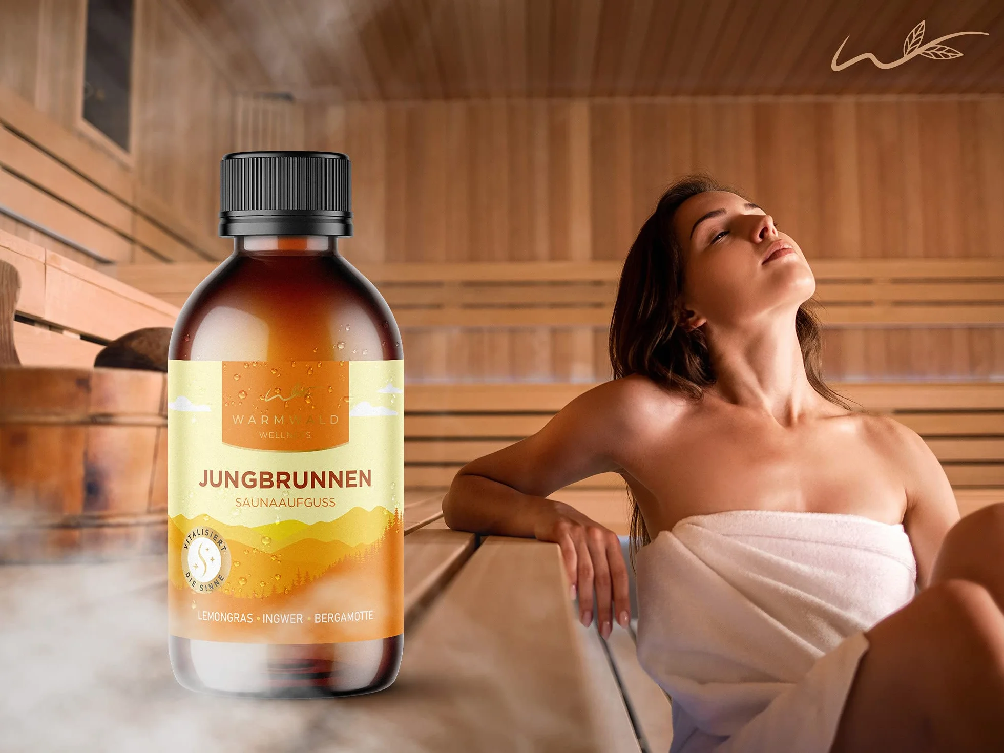 Warmwald Środek do nalewania do sauny, nalewanie do sauny z naturalnymi olejkami eterycznymi, olejek do sauny, zapach trawy cytrynowej, imbirowo-bergamotka (Jungbrunnen 100 ml)