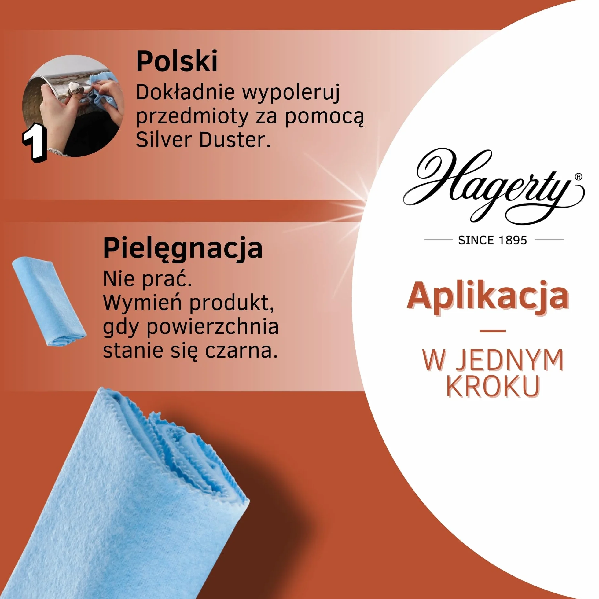 Hagerty Silver Duster Ściereczka czyszcząca srebro z ochroną przed nalotem 55x36cm I Impregnowana ściereczka do polerowania srebra z bawełny I Ściereczka do srebra i posrebrzanego metalu