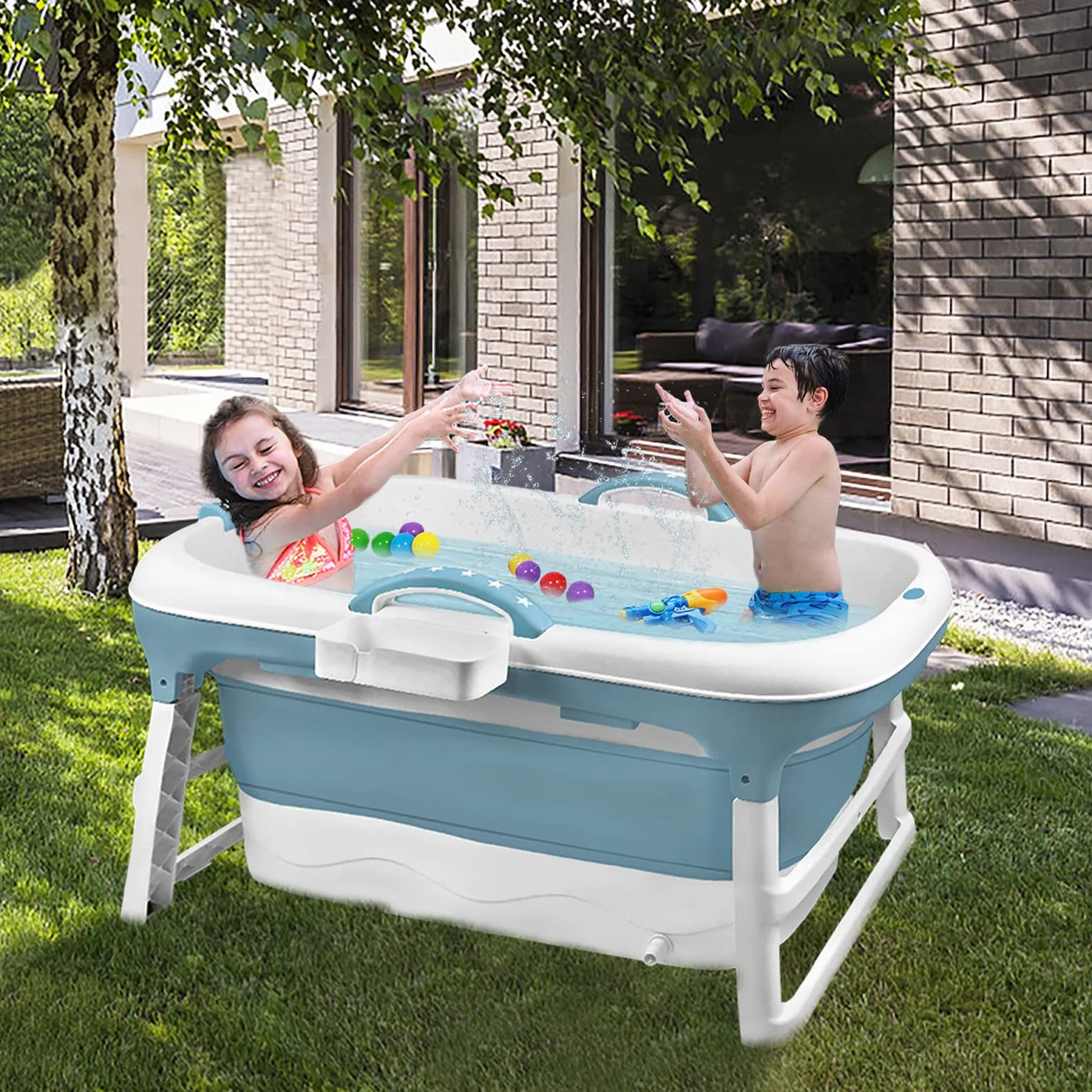 Składana wanna dla dorosłych, 118 x 62 x 52 cm, składana, z pokrywą, rolkami do masażu i koszem na mydło – mobilna do małych łazienek i SPA