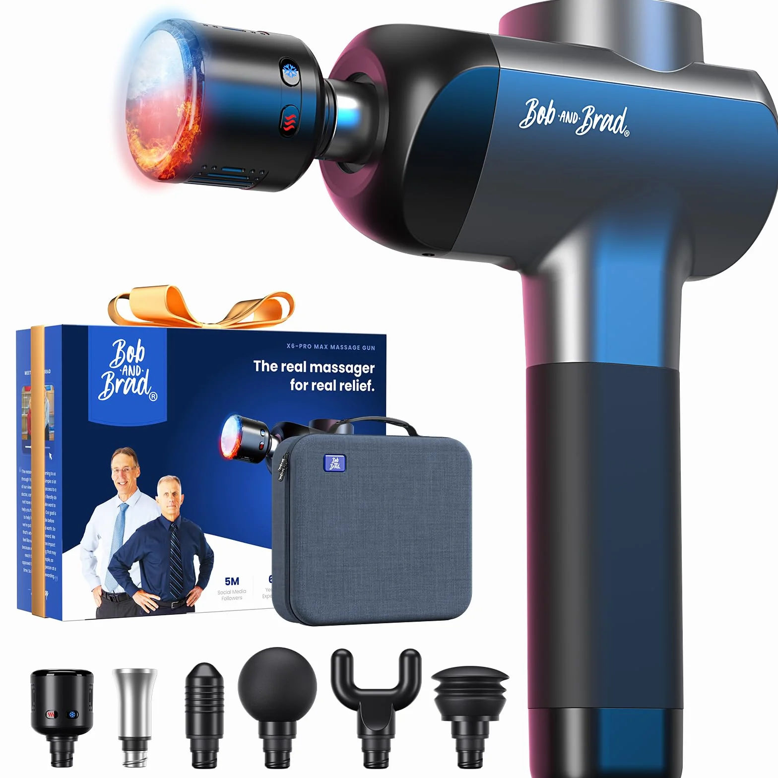 Bob and Brad X6 Pro Max pistolet do masażu z funkcją ciepła i zimna, Massage Gun 11 mm amplituda, metalowa głowica