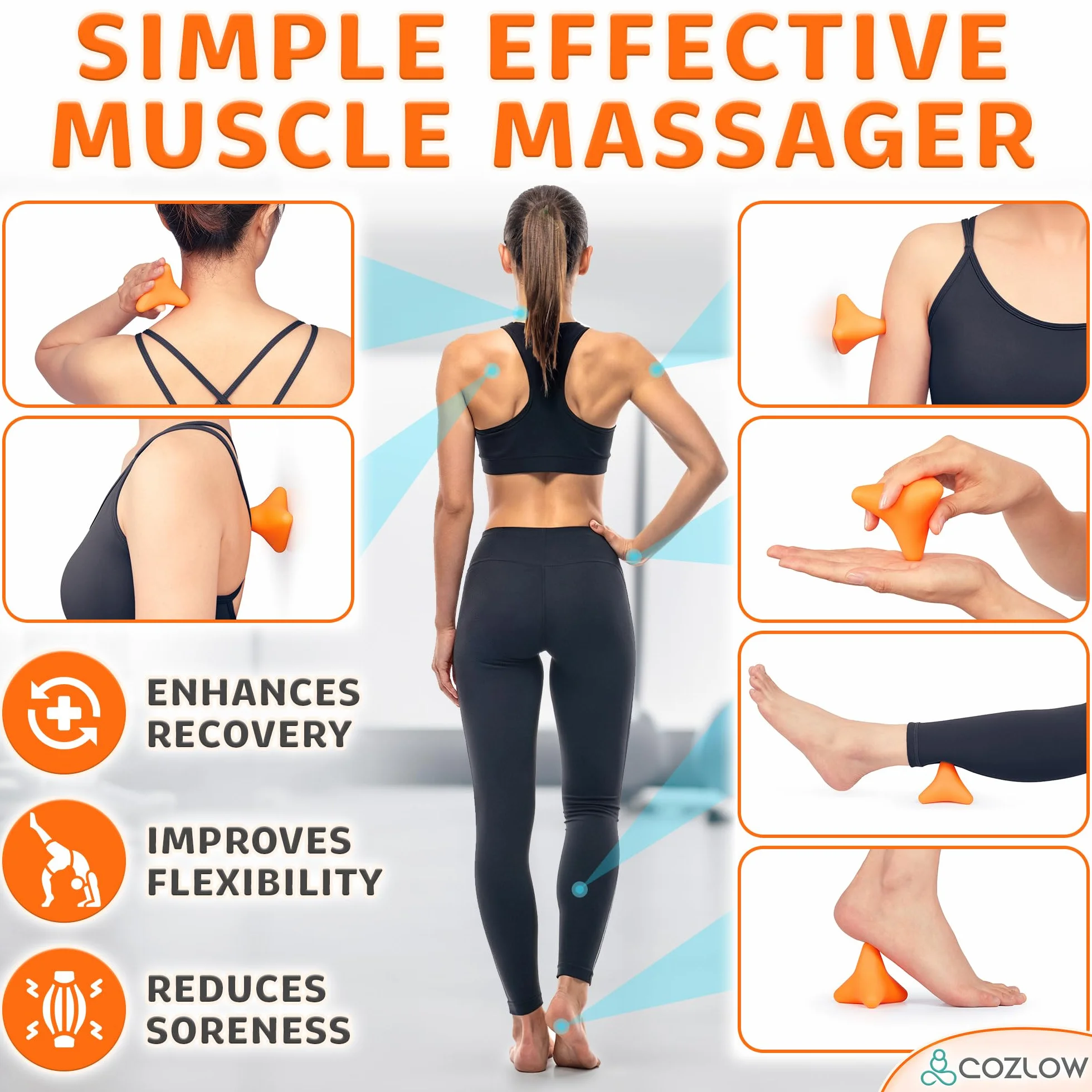 Trigger Point Massage Tool Pyramid Shaped 4 Point Massager Ball for Muscle Knot Release Myofascial Therapy Back Feet Psoas Pain