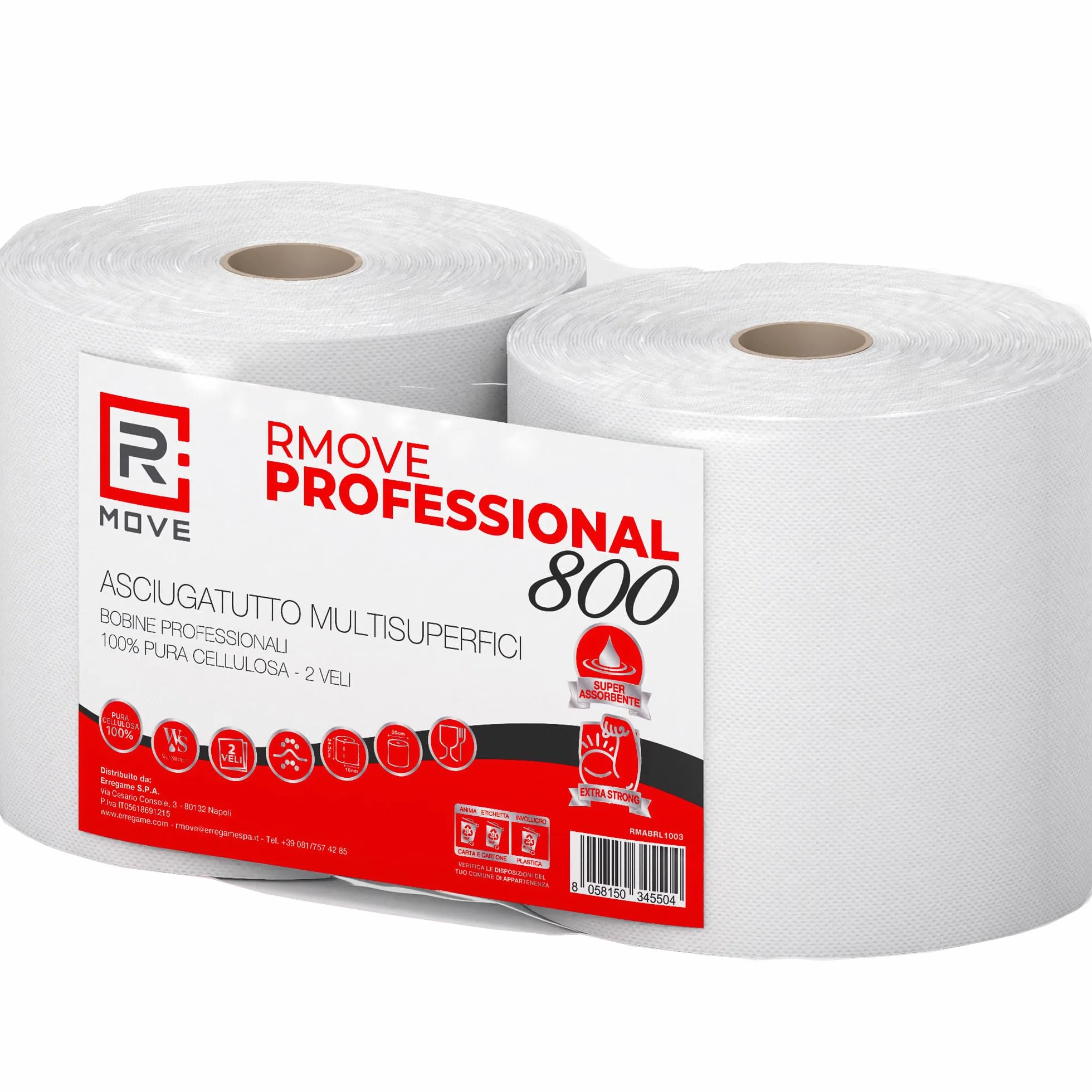 R MOVE 2 rolki papieru do suszenia 1,7 kg, łącznie 900 rozdarć, długa żywotność, bardzo mocna, 2-warstwowa rolka papieru do suszenia w rolkach z czystej celulozy, ręcznik papierowy, ręcznik kuchenny