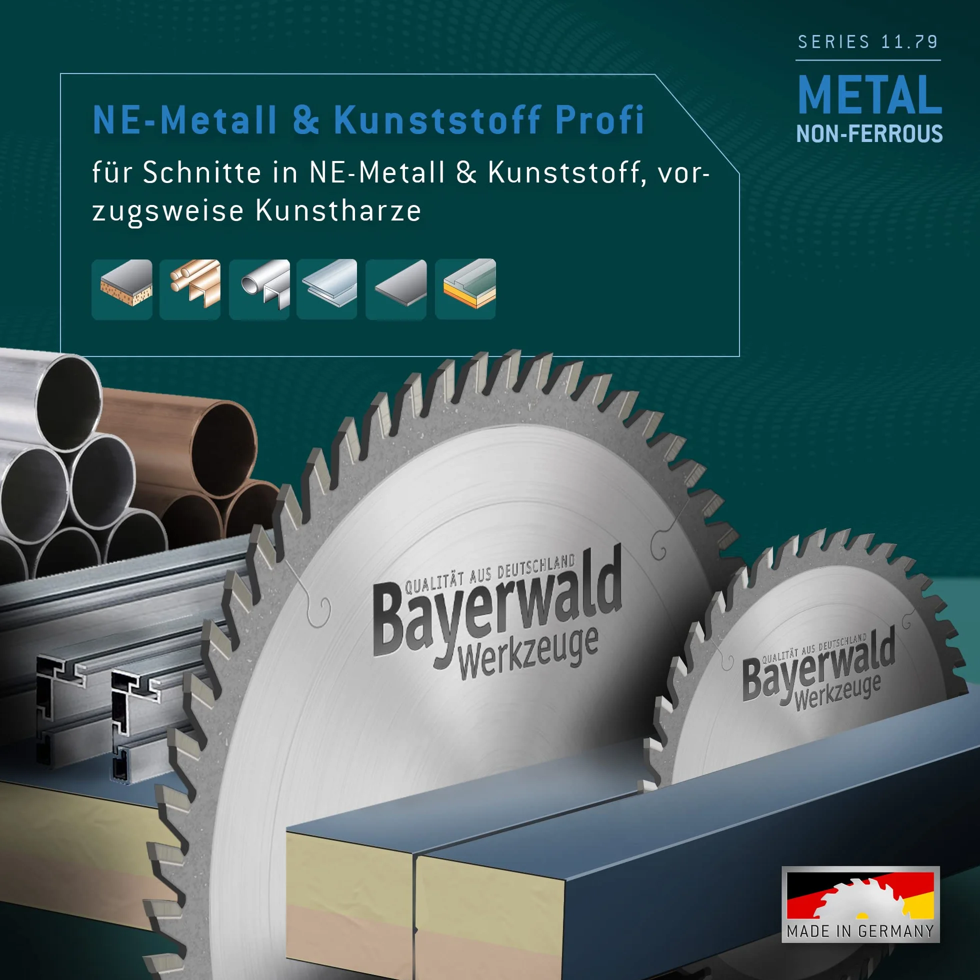 Bayerwald, seria 11.79, tarcza do piły tarczowej HM, trapezowe ząbki płaskie, do metali nieżelaznych i tworzyw sztucznych Ø 190 mm x 30 mm x 68 Z