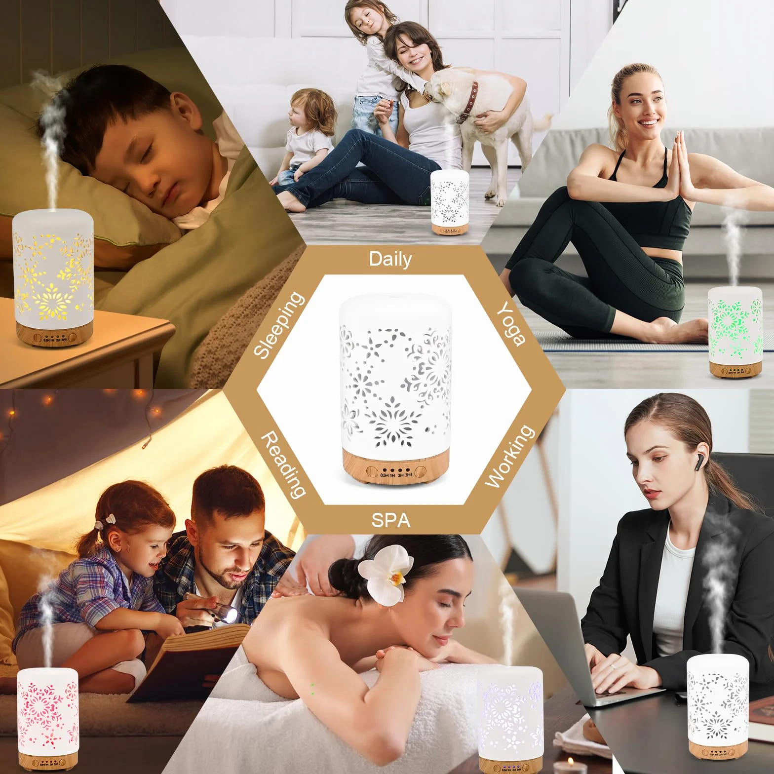 GuKKK 100ML Ceramiczny Dyfuzor Aromatyczny do Olejków Eterycznych z Regulowanym Trybem Mgły, 7 Kolorów LED, Timer