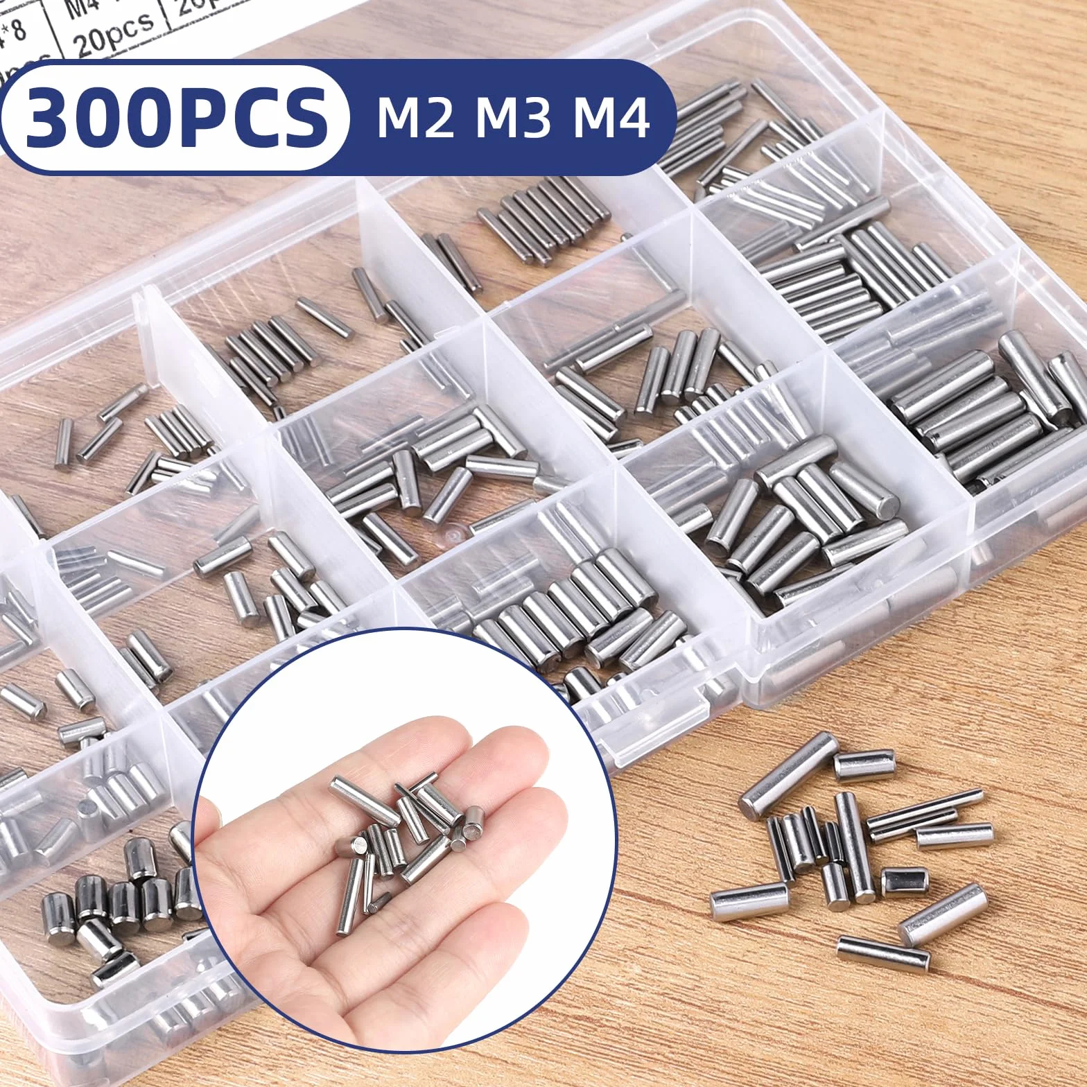 300 sztuk kołków cylindrycznych M2 M3 M4 cylindryczne kołki metalowe 304 stal nierdzewna kołek cylindryczny, cylindryczny trzpień do regałów, kołek pasowany z pudełkiem do produkcji