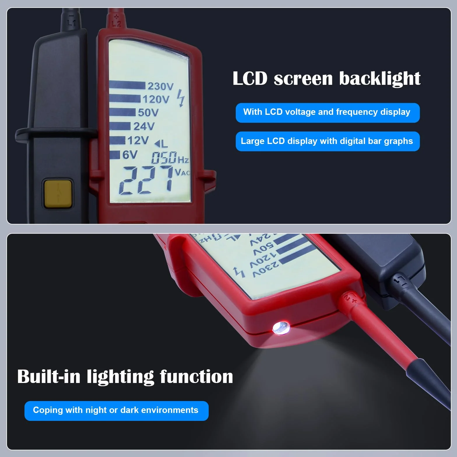 UNI-T UT18D Voltage And Continuity Tester Auto Range Volt Detectors Pen Date Hold/LED/LCD Display Digital Multimeter