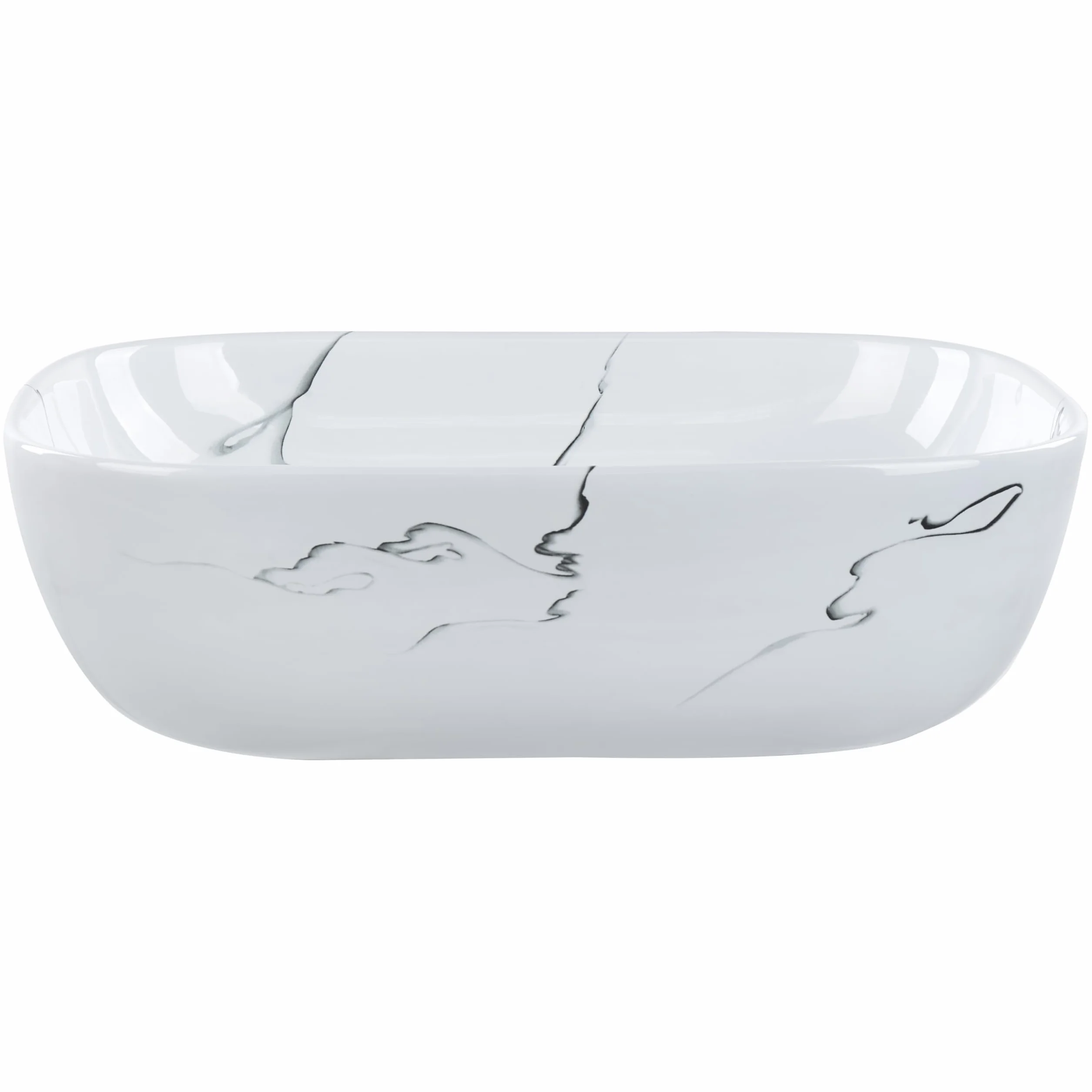Umywalka łazienkowa nablatowa ceramiczna z efektem marmuru 47 x 34 cm biała Hopi