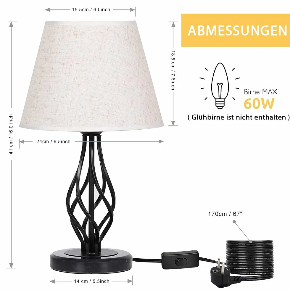 LIANTRAL Lampki nocne, zestaw 2 szt., nowoczesna lampa stołowa z marmurowym cokołem i lnianym kloszem, mała lampa do sypialni, salonu, akademika, dekoracja