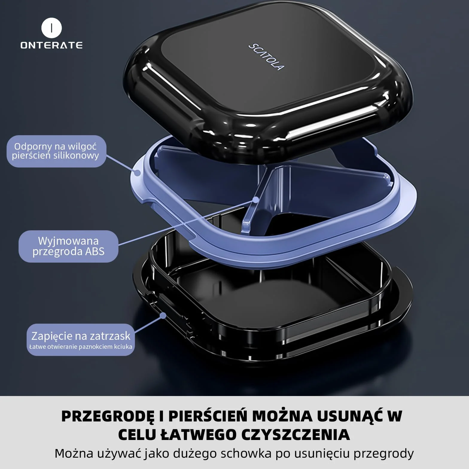 ONTERATE Codzienny Organizer na Pigułki 4 Przegródki, Przenośne Podróżne Etui na Pigułki, Mini Pojemnik na Pigułki do Kieszeni w Torebce, Kompaktowy Podróżny Organizer na Leki na Witaminy (Szary)