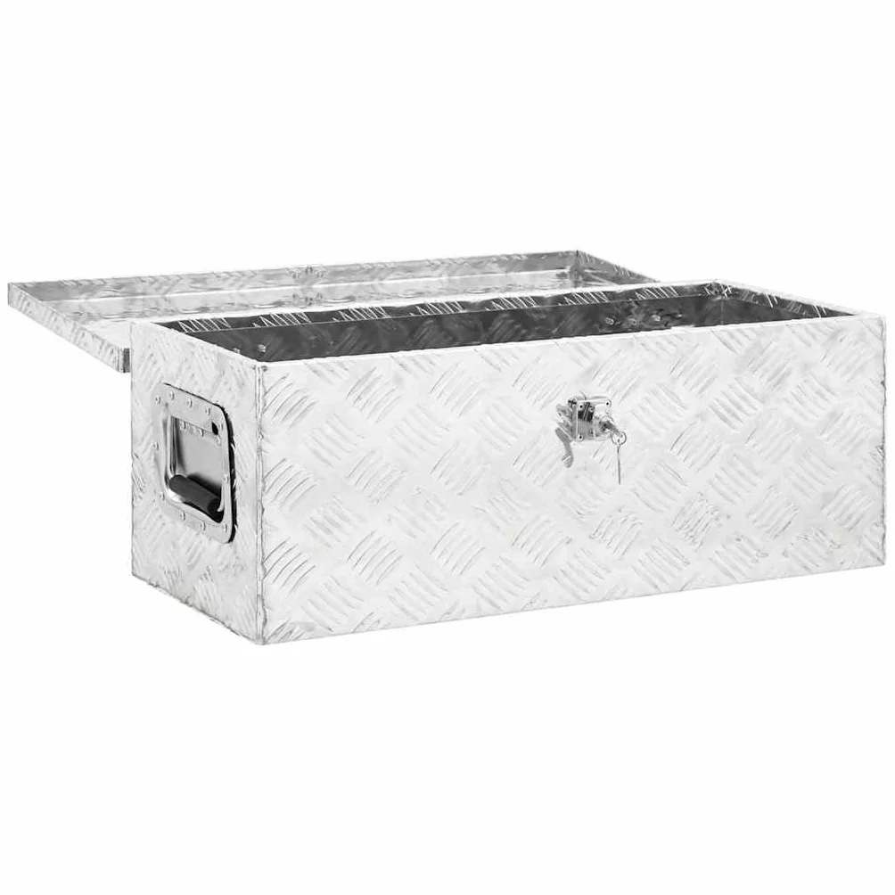 Pudełko do przechowywania aluminium, srebrne, 70 x 31 x 27 cm, z zamknięciem na klucze, walizka narzędziowa do warsztatu, garażu, gospodarstwa domowego, na plac budowy, organizer, skrzynka