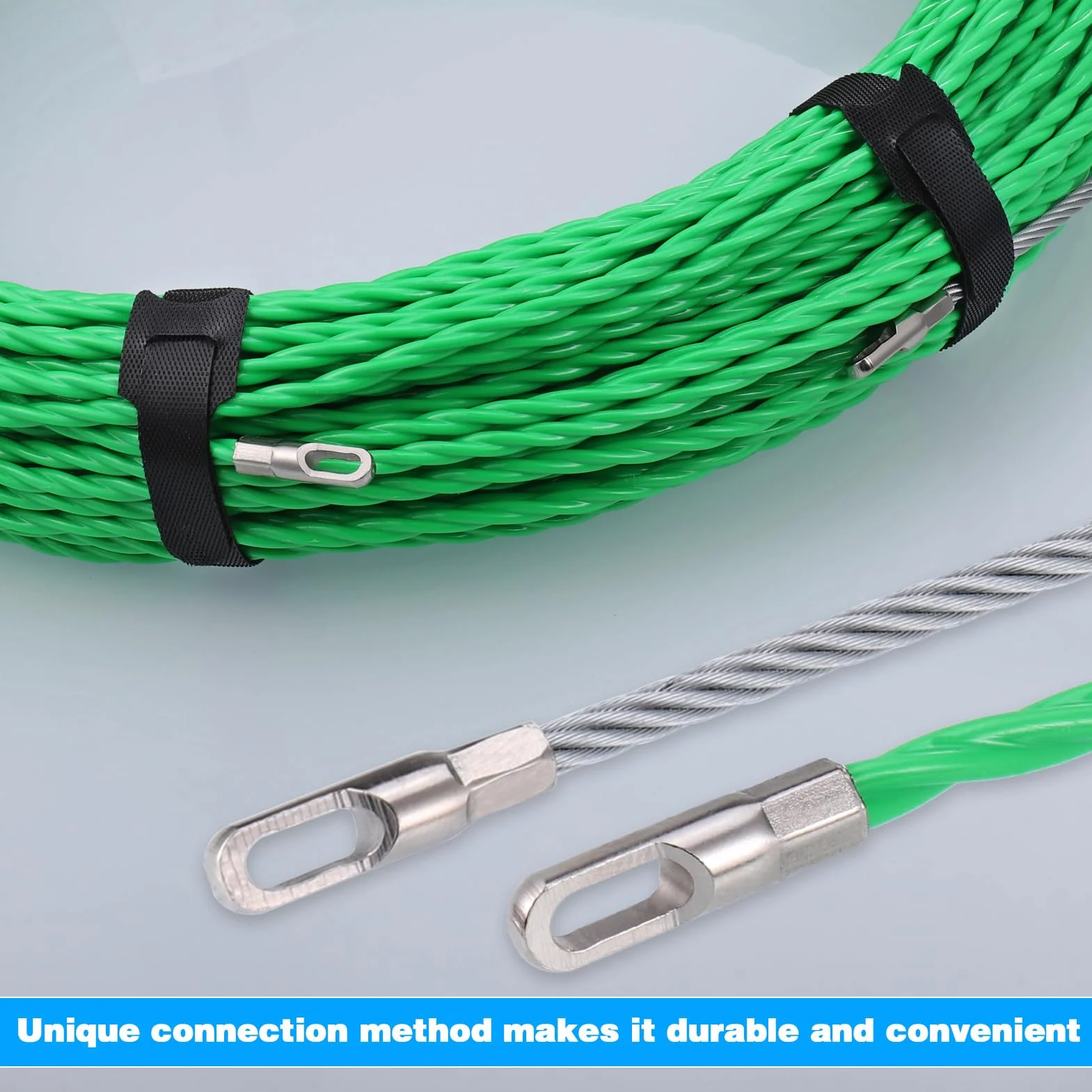 Zocipro Ściągacz do kabli z taśmą rybną przez ścianę, 30 m, ściągacz do drutu elektrycznego 4,5 mm z 2 metalowymi drutami blokującymi i 2 paskami do kabla komunikacyjnego, ściany, kanału podłogowego