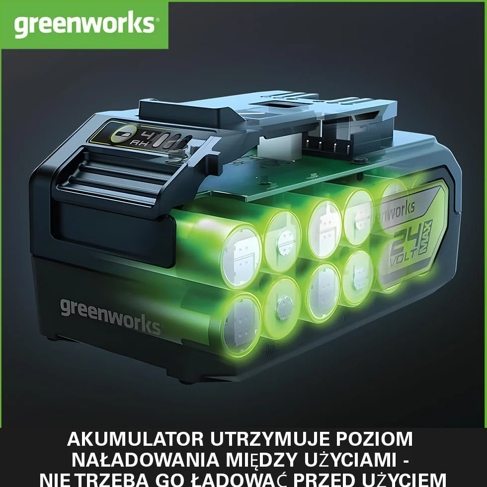 Greenworks Akumulator 24V 4Ah - Mocny Akumulator do Wszystkich Narzędzi Ogrodowych 24V, Akumulator Litowo-Jonowy, Szybkie Ładowanie, 3-Stopniowy Poziom Naładowania LED, G24B4
