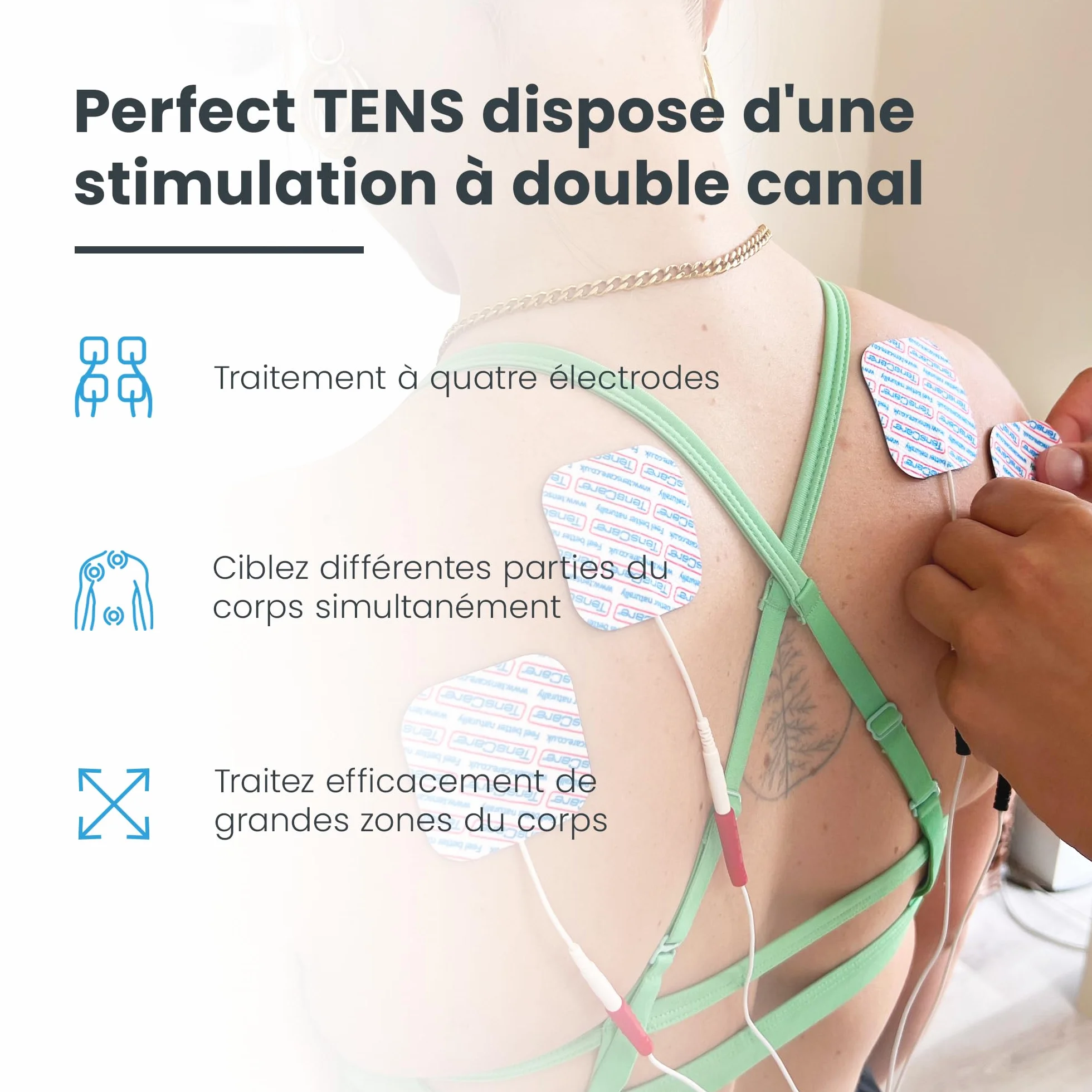 TensCare Perfect TENS - sprawdzone klinicznie urządzenie TENS łagodzące ból pleców, bioder, nóg, ramion, artretyzmu i rwy kulszowej + elektrody stawowe E-SF150