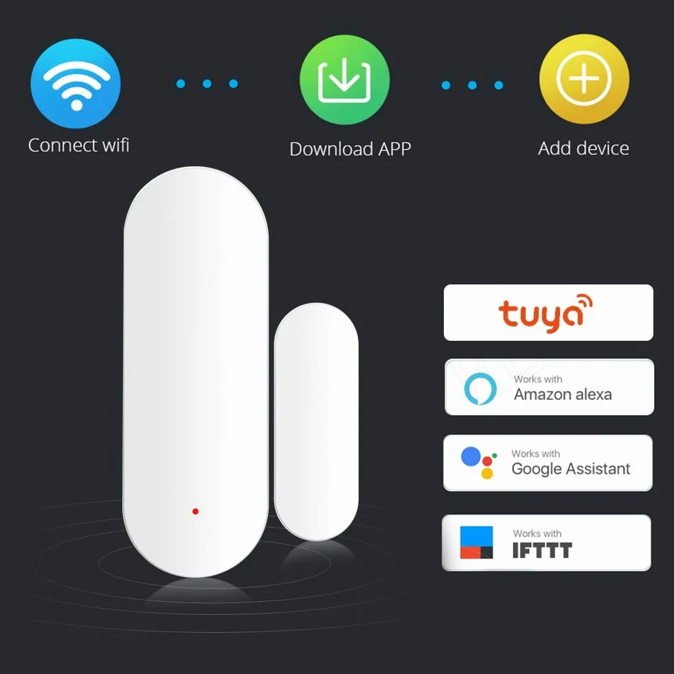 Czujnik drzwi okiennych, WiFi inteligentne czujniki okna/drzwi, obsługa bezprzewodowego czujnika magnetycznego do domu, biura.