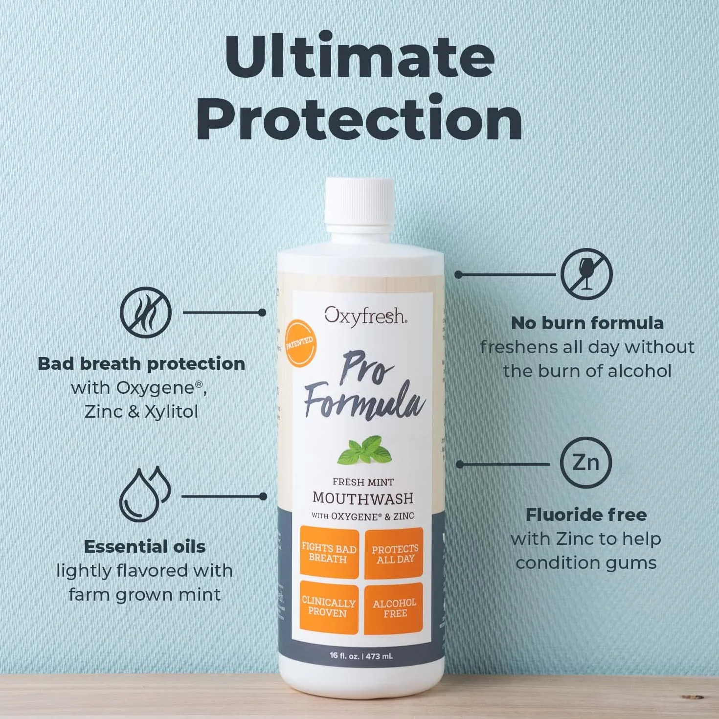 Oxyfresh Zinc Mouthwash: For Long-Lasting Fresh Breath & Healthy Gums. Zalecane Dentist Colors, No Artificial Colors, Alkohol-Free, 16oz. by Oxyfresh