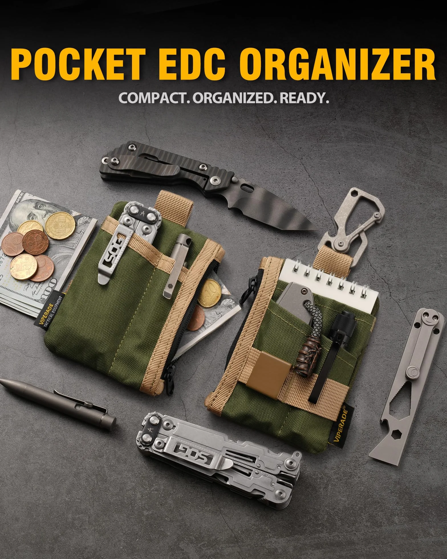 VIPERADE VE28 woreczek EDC 6 w 1, kompaktowy organizer kieszonkowy EDC 500D, torba do przechowywania narzędzi Molle, mała portmonetka / uchwyt na karty / kieszeń na szwajcarski nóż wojskowy