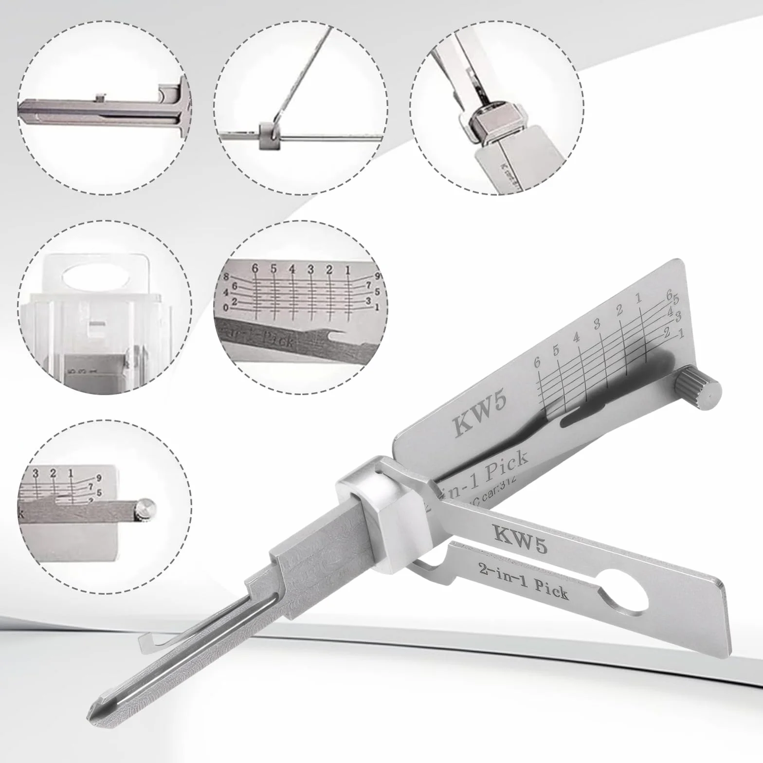 SNONESIY Stal nierdzewna Klucz dekodera Master Key Decoder 2-w-1 Wytrych precyzyjny Hak Zestaw wzmacniaczy dźwiękowych（KW5） Srebrny