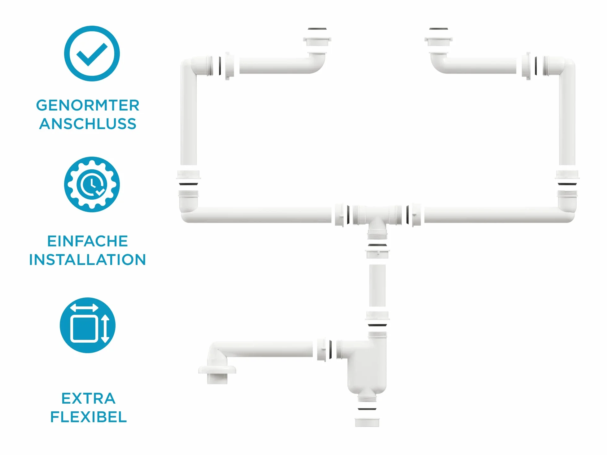 Aqua Bagno Syfon oszczędzający miejsce do umywalki – syfon meblowy – syfon oszczędzający miejsce – syfon płaski – łazienka – regulowany elastycznie – G 1 1/4 cala – DN32 – podwójna umywalka