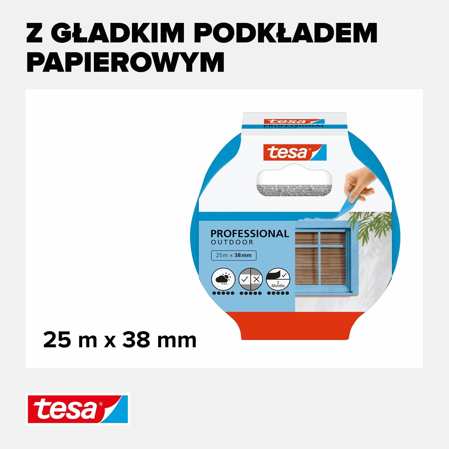 tesa Professional taśma malarska zewnętrzna - cienka taśma do precyzyjnego maskowania podczas malowania na zewnątrz, odporna na promieniowanie UV i inne czynniki atmosferyczne - 25m x 38mm