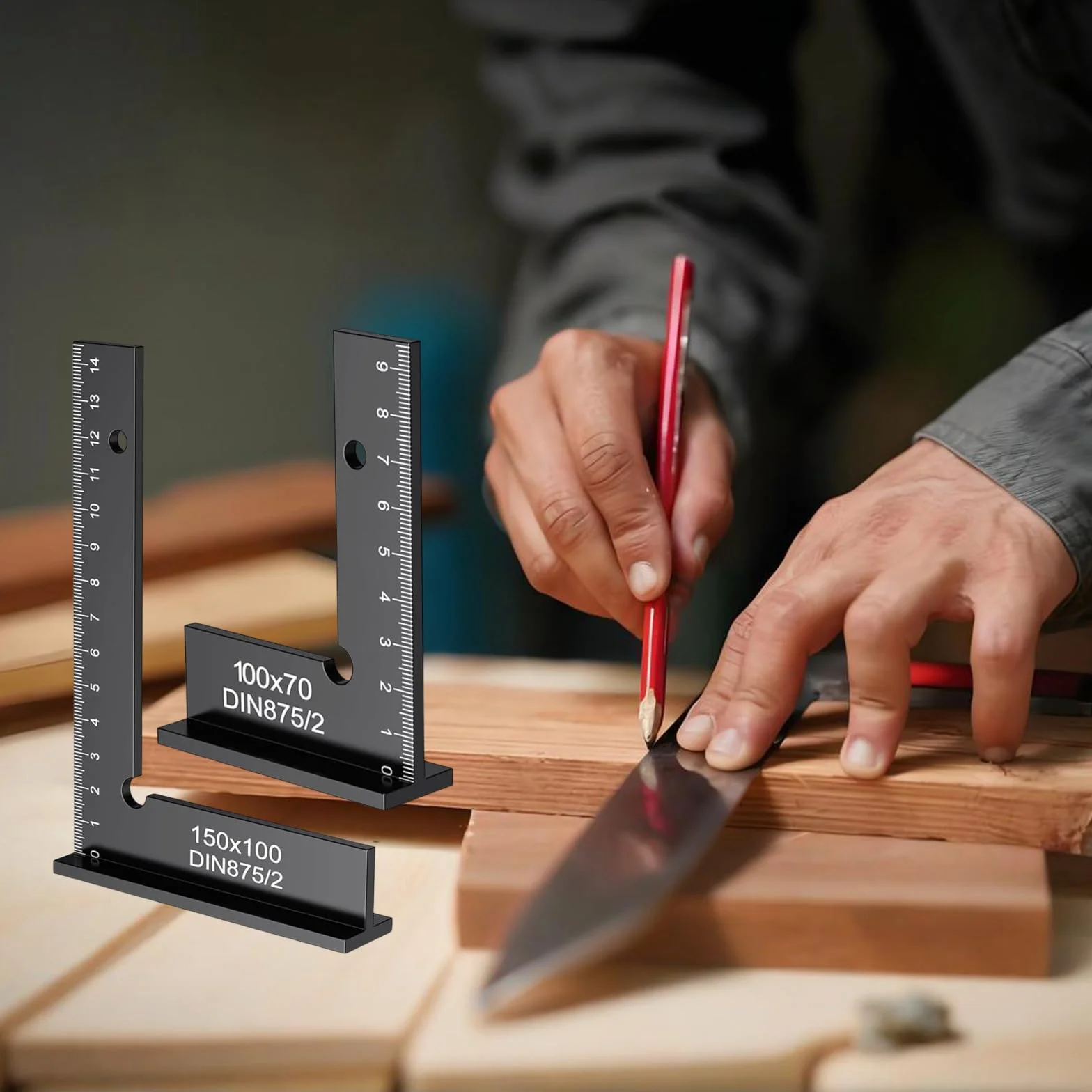 Ylinwtech Precyzyjny kątomierz kwadratowy, zespół stolarski, kwadratowa linijka w kształcie litery L 90,150 x 100 mm, 100 x 70 mm, odpowiednia do pomiarów stolarskich