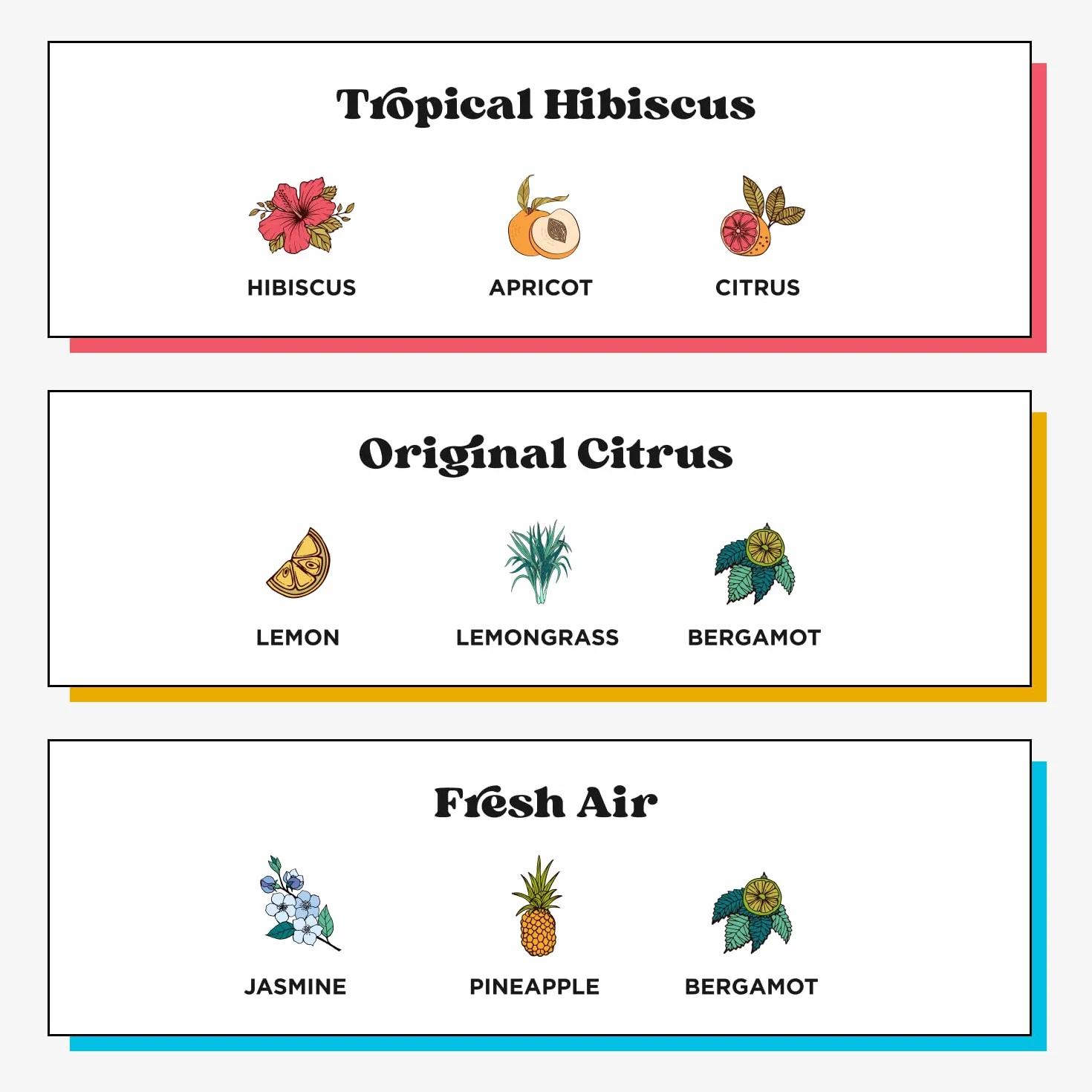 Pourri Bright & Tropical odświeżacze łazienkowe, zestaw Getaway, 3 mini zapachy łazienkowe, do użytku jako odświeżacz do toalety lub dezodorant łazienkowy, świeże powietrze, cytrusy i tropikalny