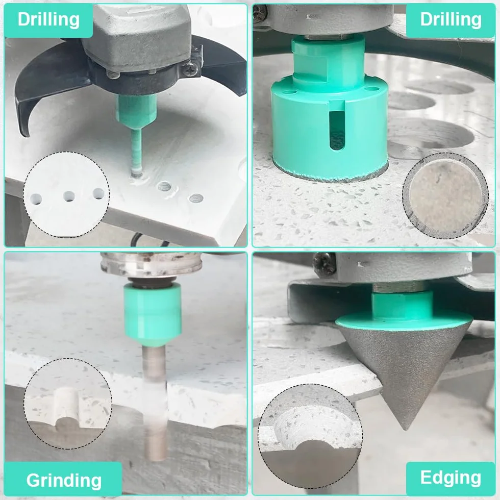 Diamentowa koronka wiertnicza zestaw – 10 sztuk (6/6/8/20/35/50/68 mm + 10 mm diamentowe frezy palcowe + 50 mm diamentowe frezy fazowe + adapter) diamentowe otwornice do porcelany, ceramiki,